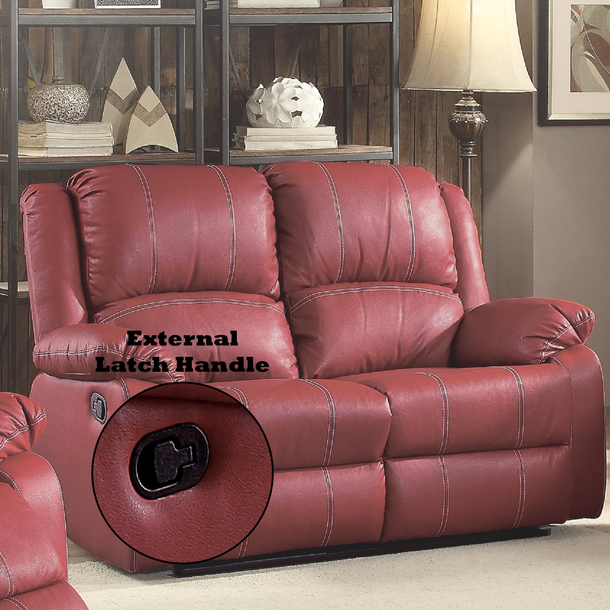 Zuriel Red Synthetic Leather Motion Loveseat FredCo