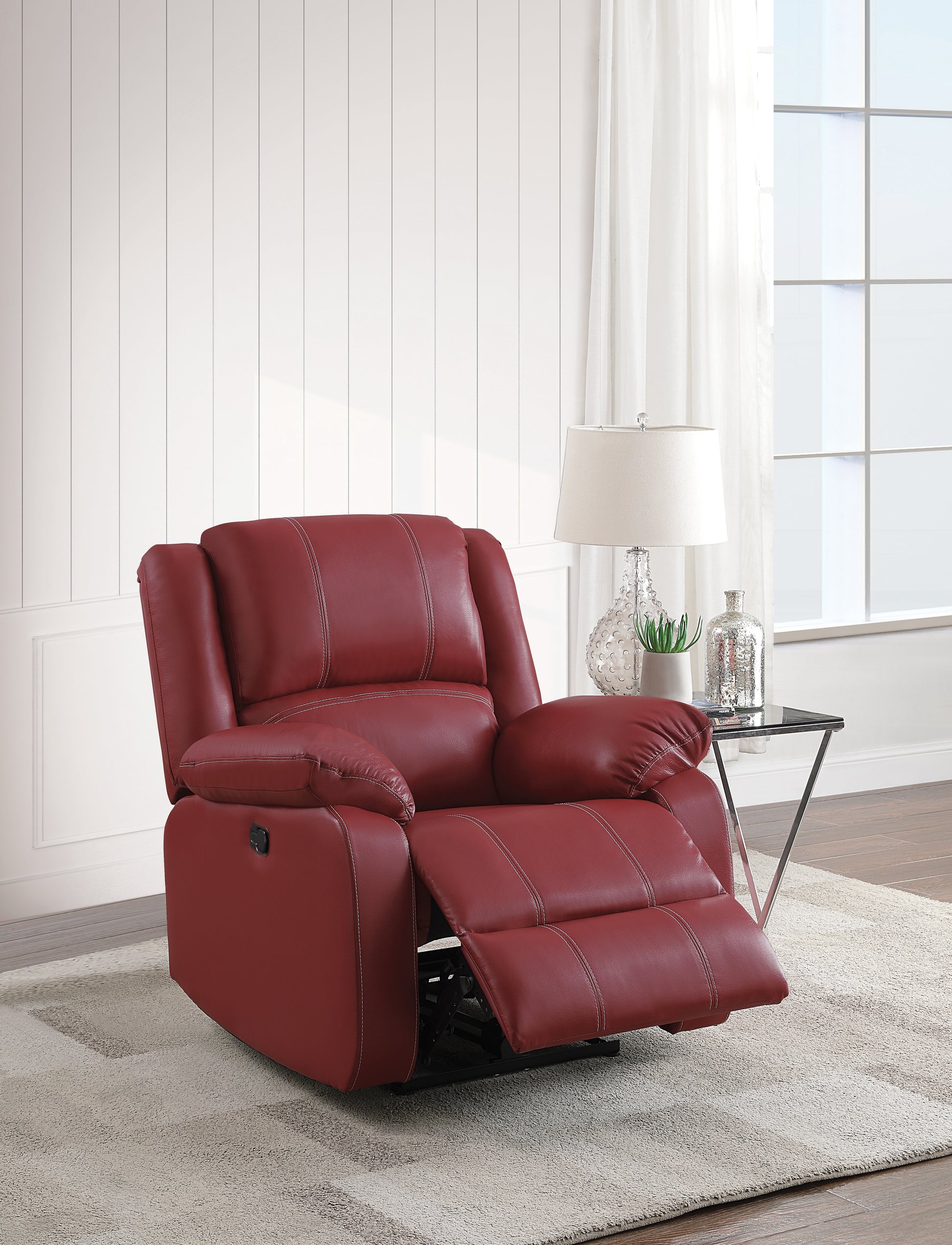 Zuriel Red Synthetic Leather Motion Rocker Recliner FredCo
