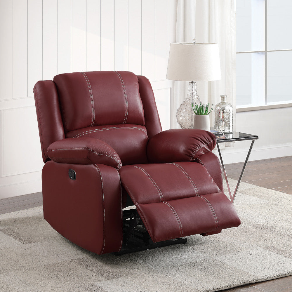 Zuriel Red Synthetic Leather Motion Rocker Recliner FredCo
