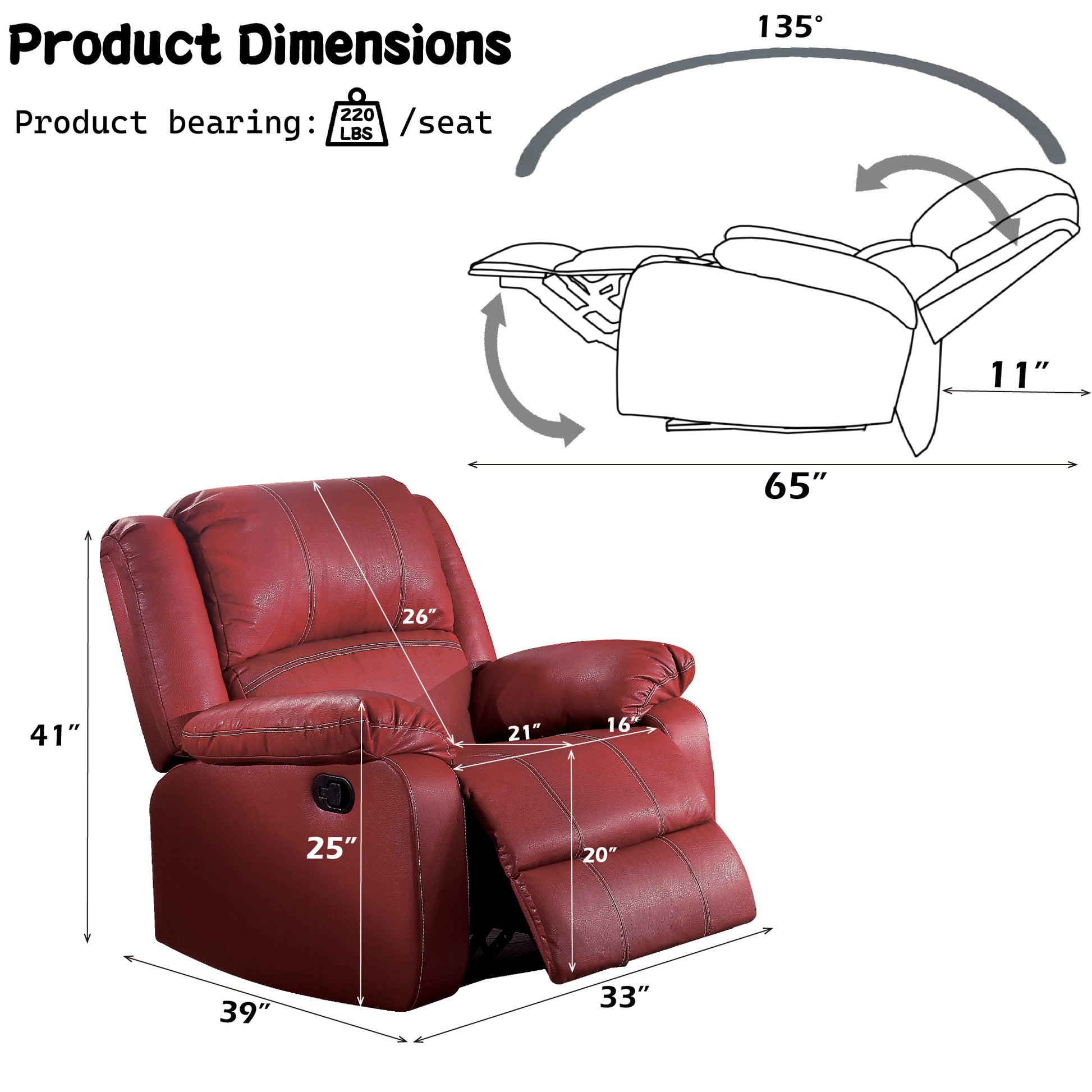 Zuriel Red Synthetic Leather Motion Rocker Recliner FredCo