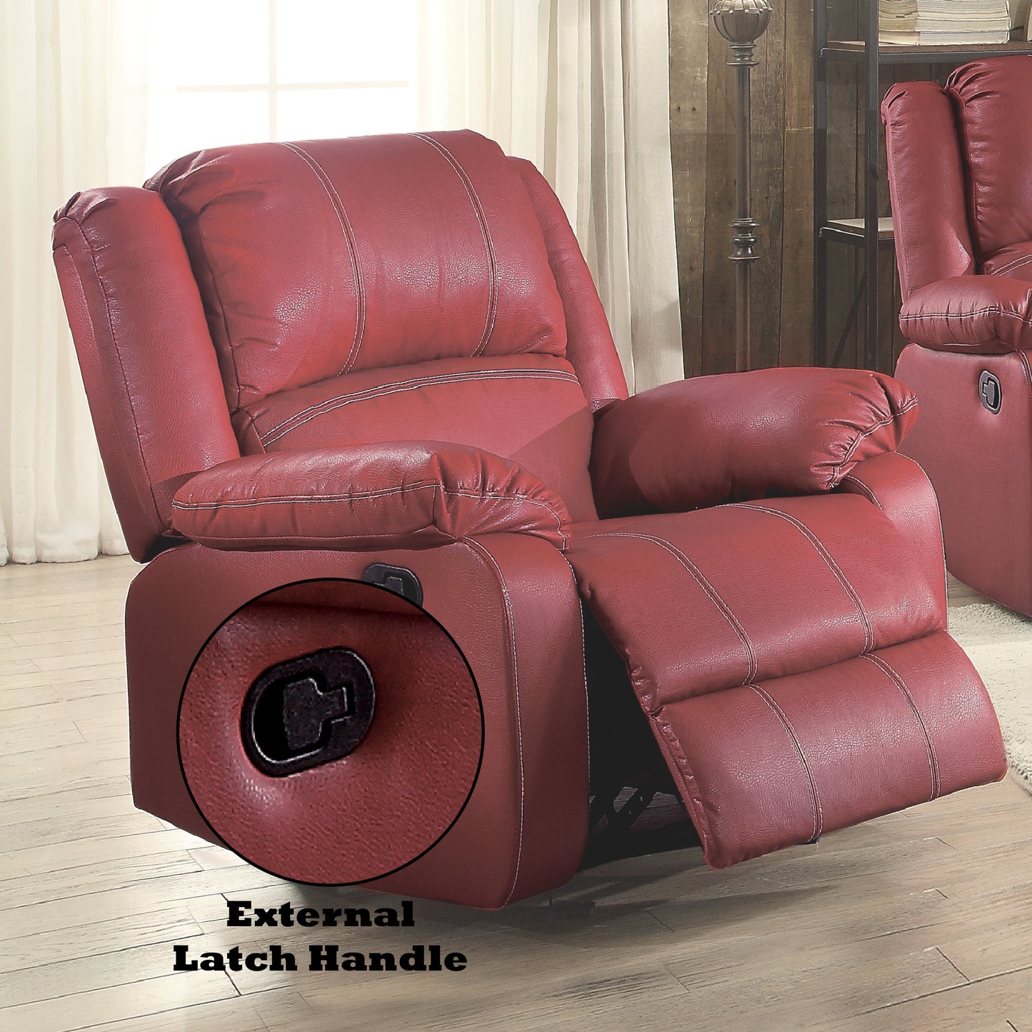 Zuriel Red Synthetic Leather Motion Rocker Recliner FredCo