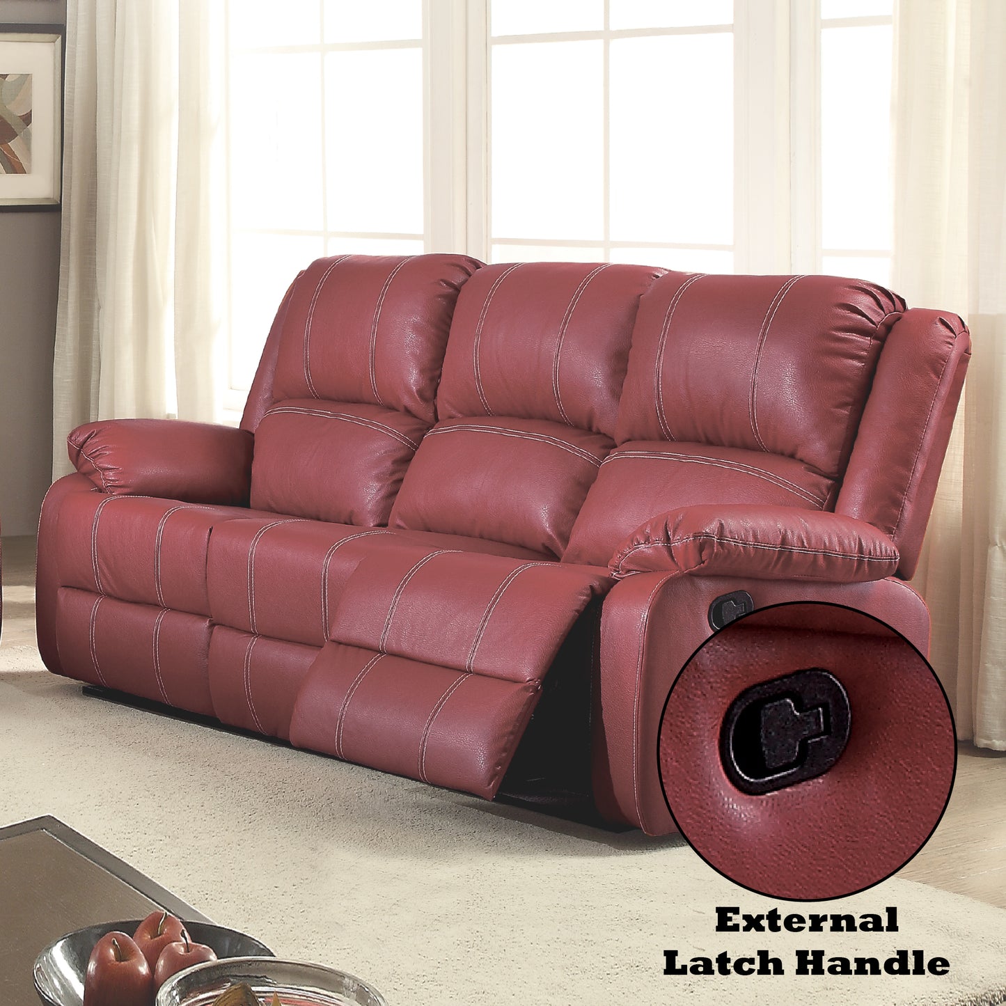 Zuriel Red Synthetic Leather Motion Sofa FredCo