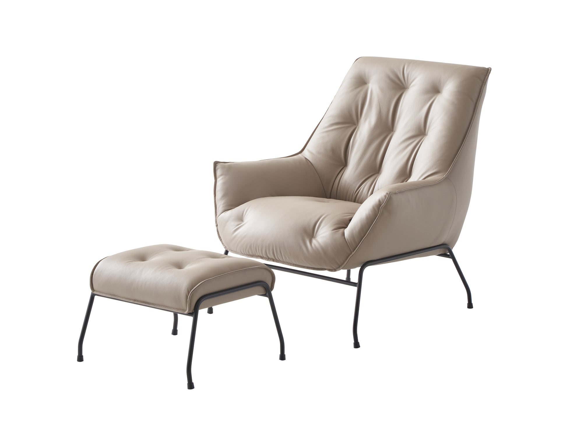 Zusa Khaki Top Grain Leather Accent Chair & Ottoman FredCo
