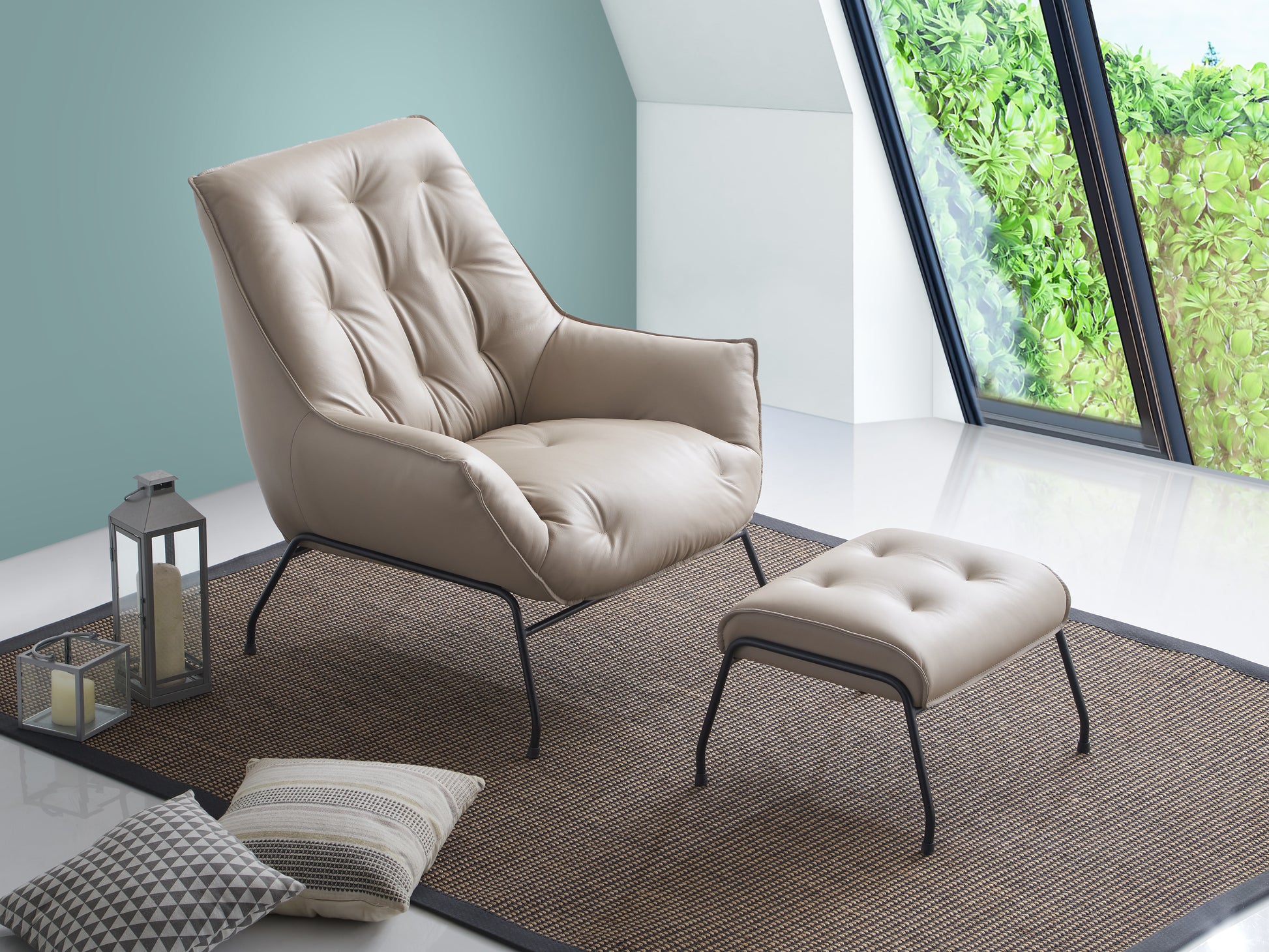 Zusa Khaki Top Grain Leather Accent Chair & Ottoman FredCo