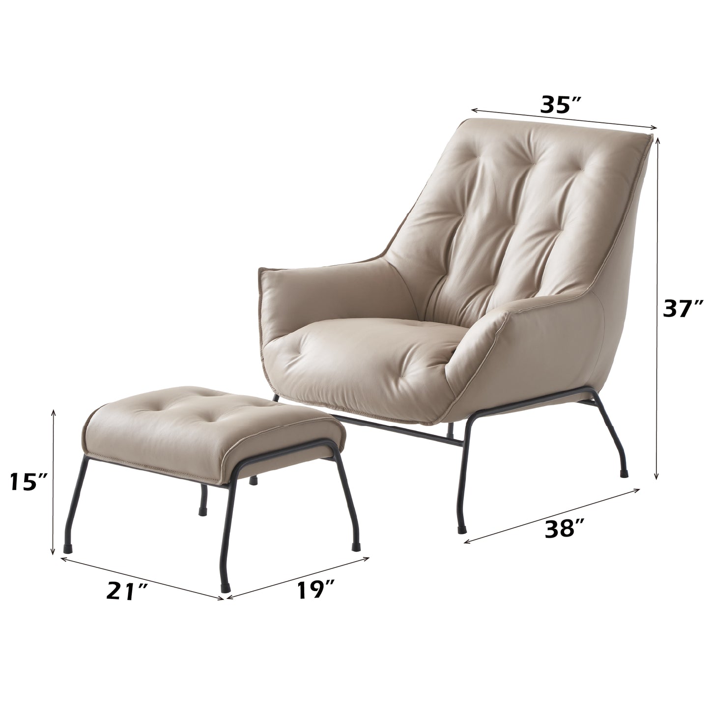 Zusa Khaki Top Grain Leather Accent Chair & Ottoman FredCo