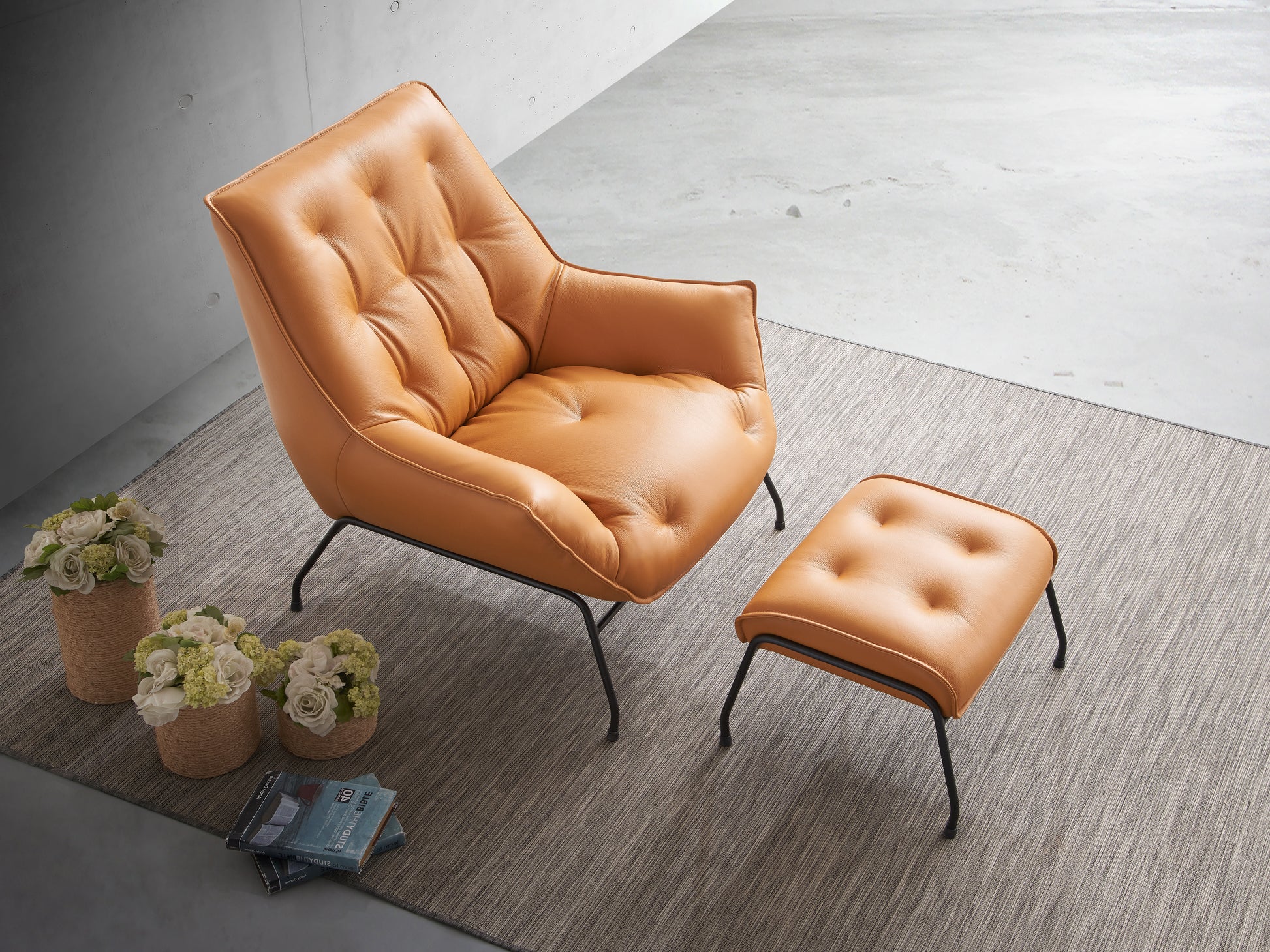 Zusa Sandstone Top Grain Leather Accent Chair & Ottoman FredCo