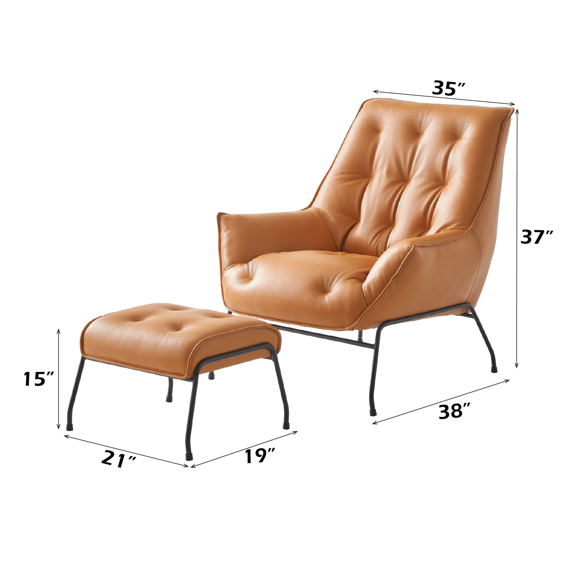 Zusa Sandstone Top Grain Leather Accent Chair & Ottoman FredCo