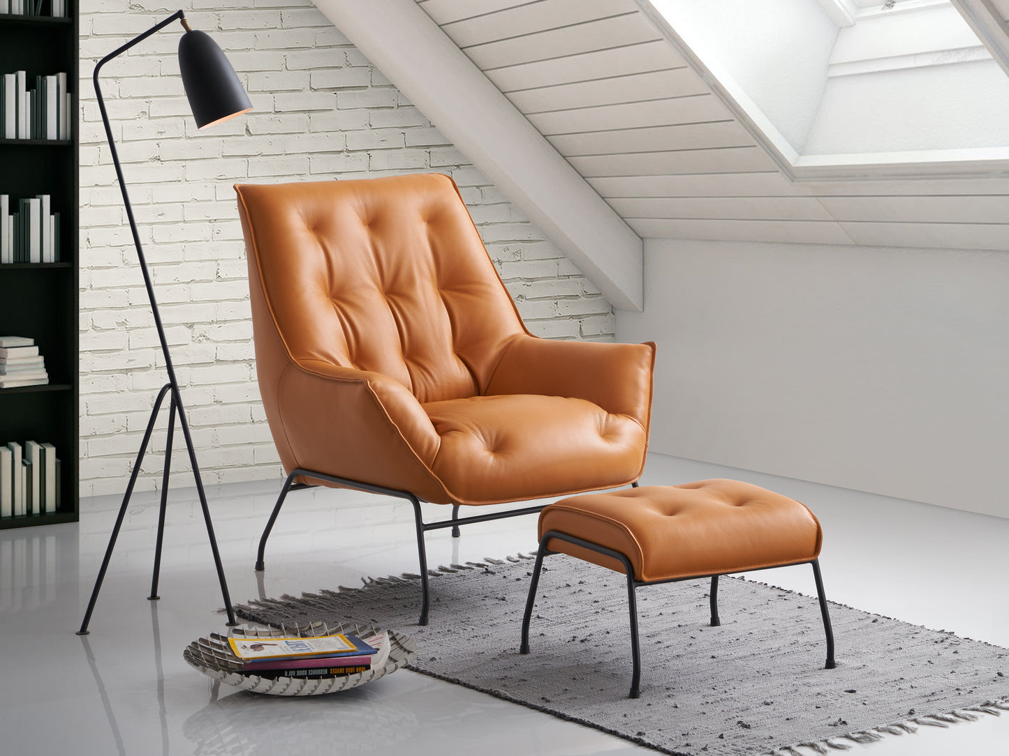 Zusa Sandstone Top Grain Leather Accent Chair & Ottoman FredCo