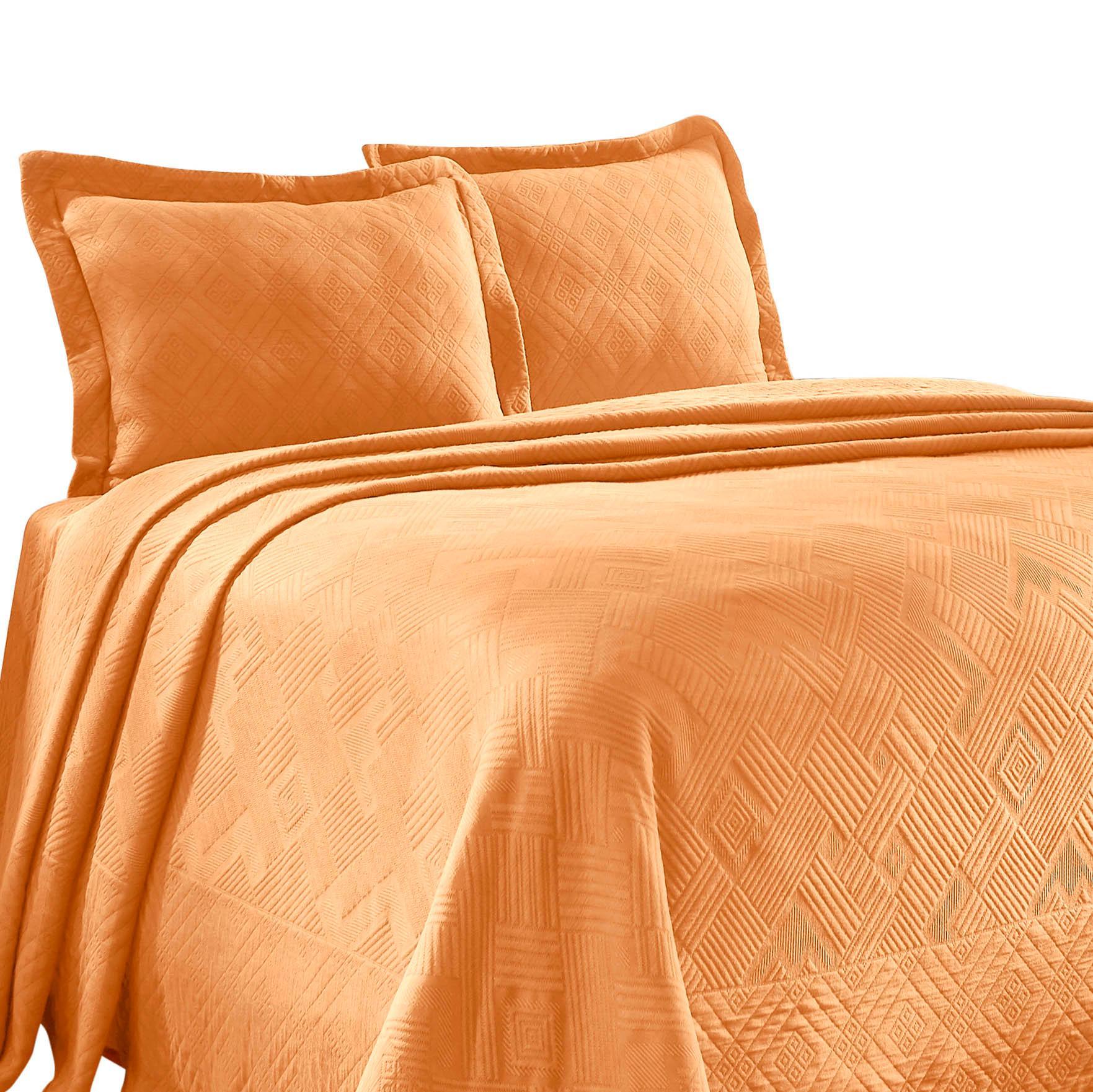 100% Cotton Geometric Fret Scalloped Bedspread Set FredCo