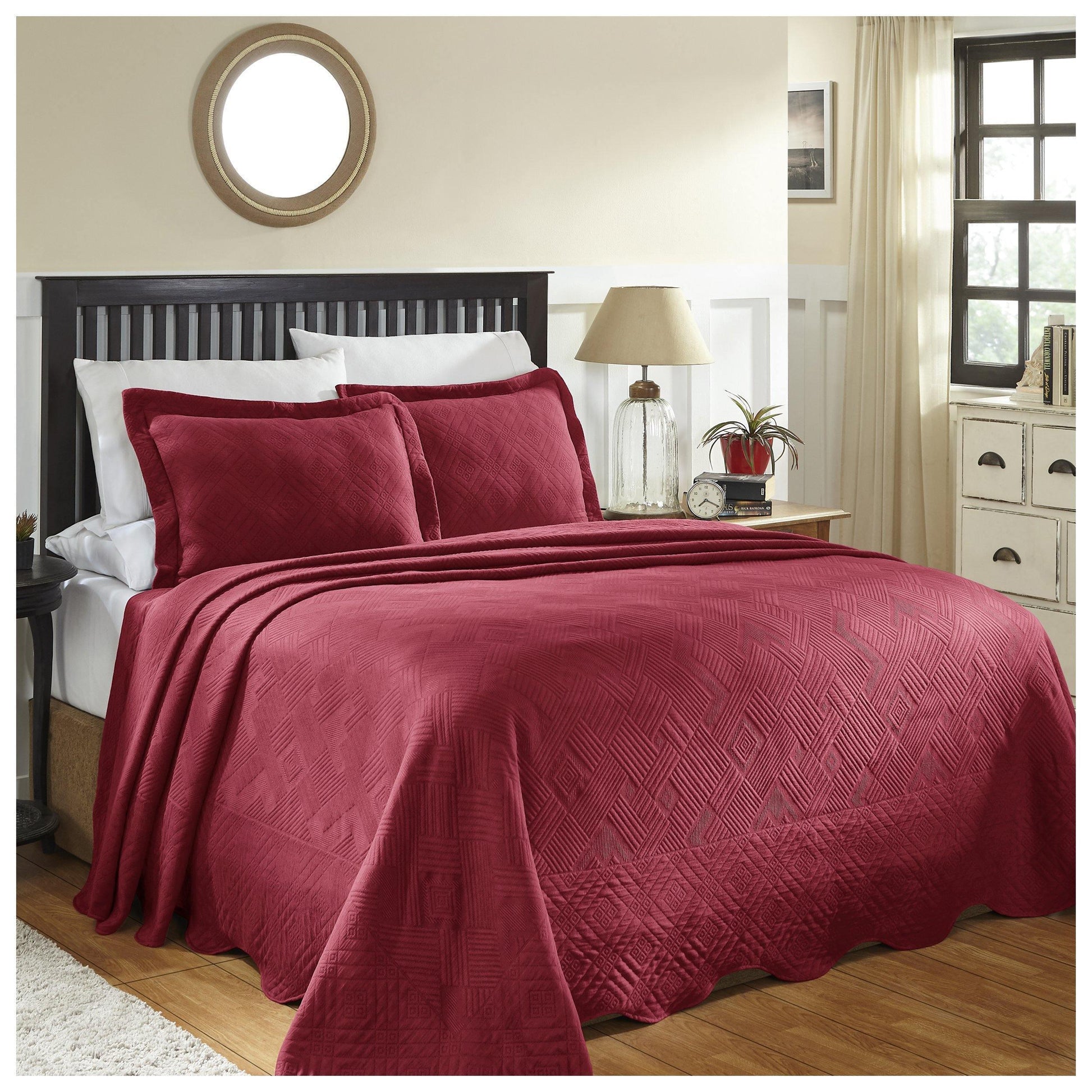 100% Cotton Geometric Fret Scalloped Bedspread Set FredCo