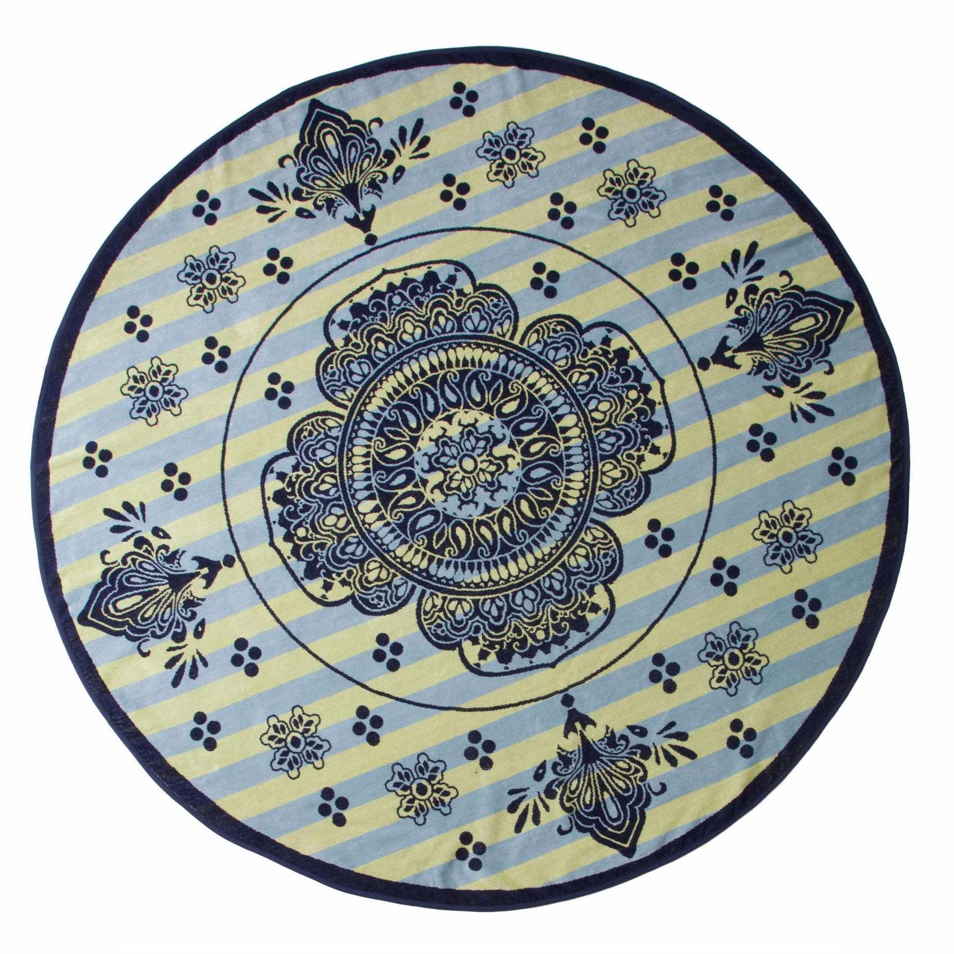 100% Cotton Mandala Henna Design Round Beach Towel, 60" FredCo