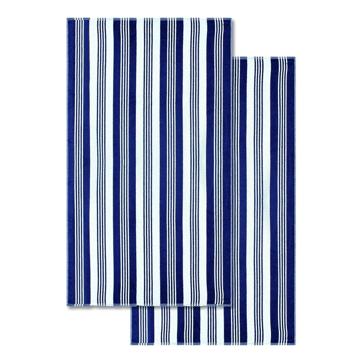 100% Cotton Maui Stripes Oversized Beach Towel - Blue FredCo