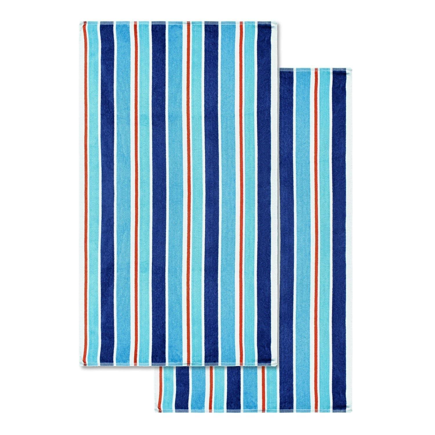 100% Cotton Ocean Stripes Oversized Beach Towel - Blue FredCo