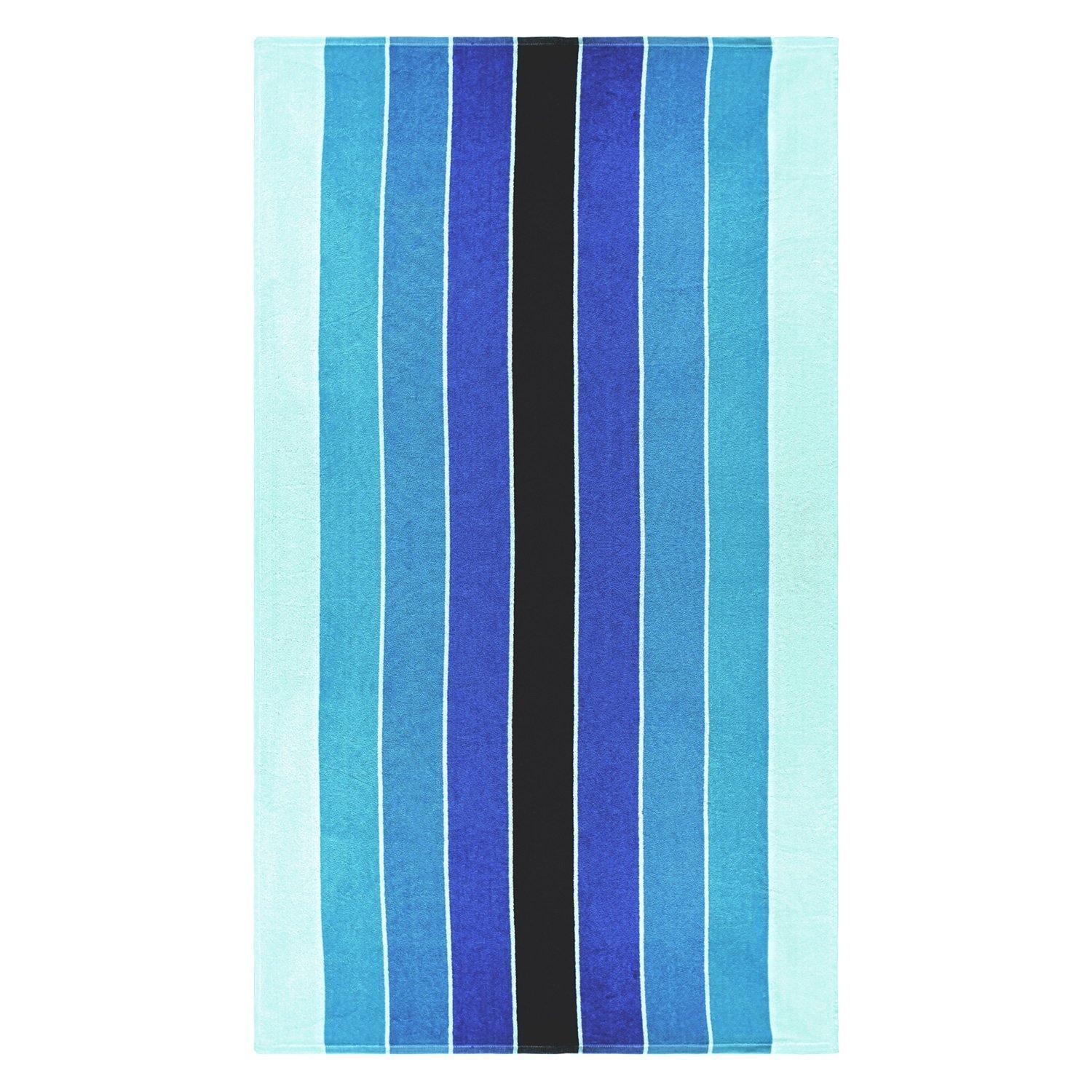 100% Cotton Pacific Stripes Oversized Beach Towel - Blue FredCo