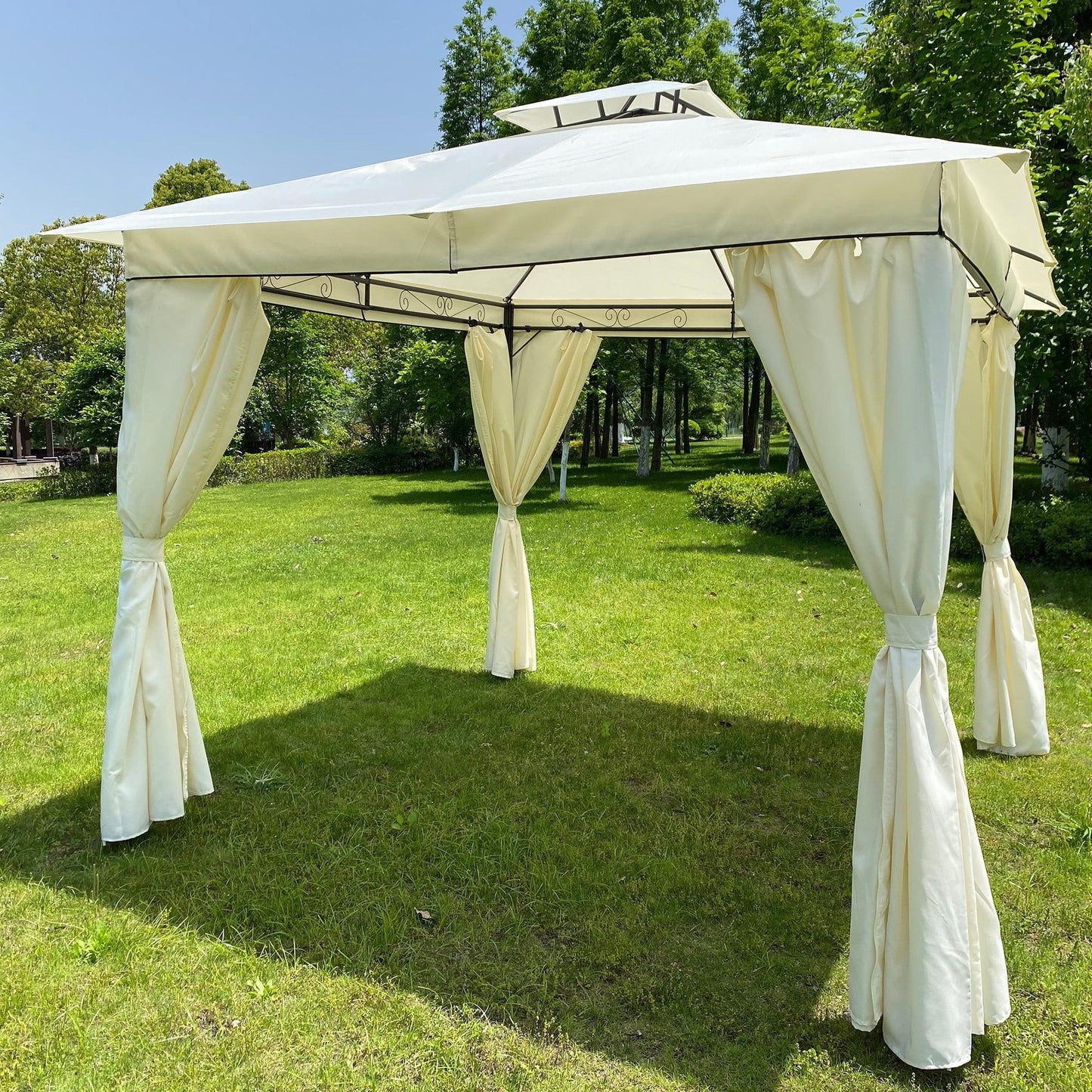 10x10 Ft Outdoor Patio Garden Gazebo Tent,Outdoor Shading, Gazebo Canopy With Curtains,Beige FredCo