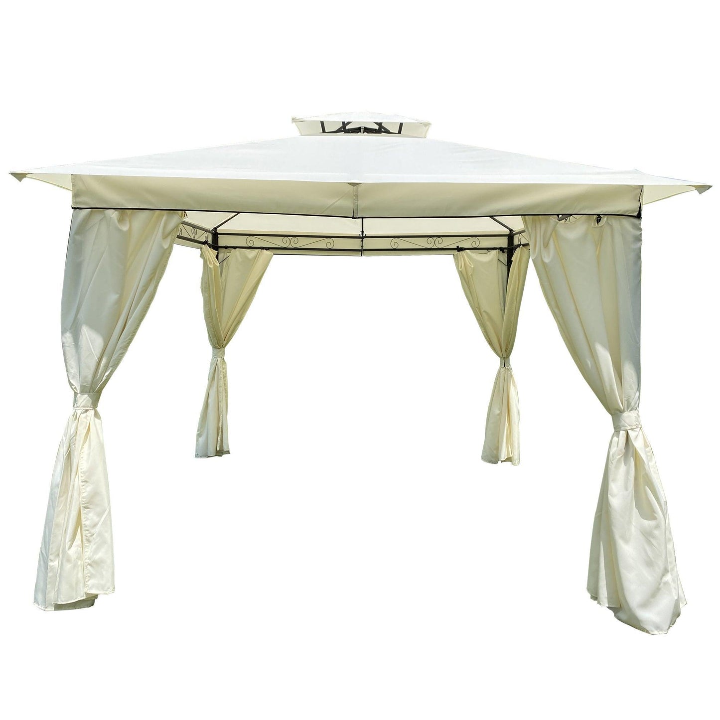 10x10 Ft Outdoor Patio Garden Gazebo Tent,Outdoor Shading, Gazebo Canopy With Curtains,Beige FredCo