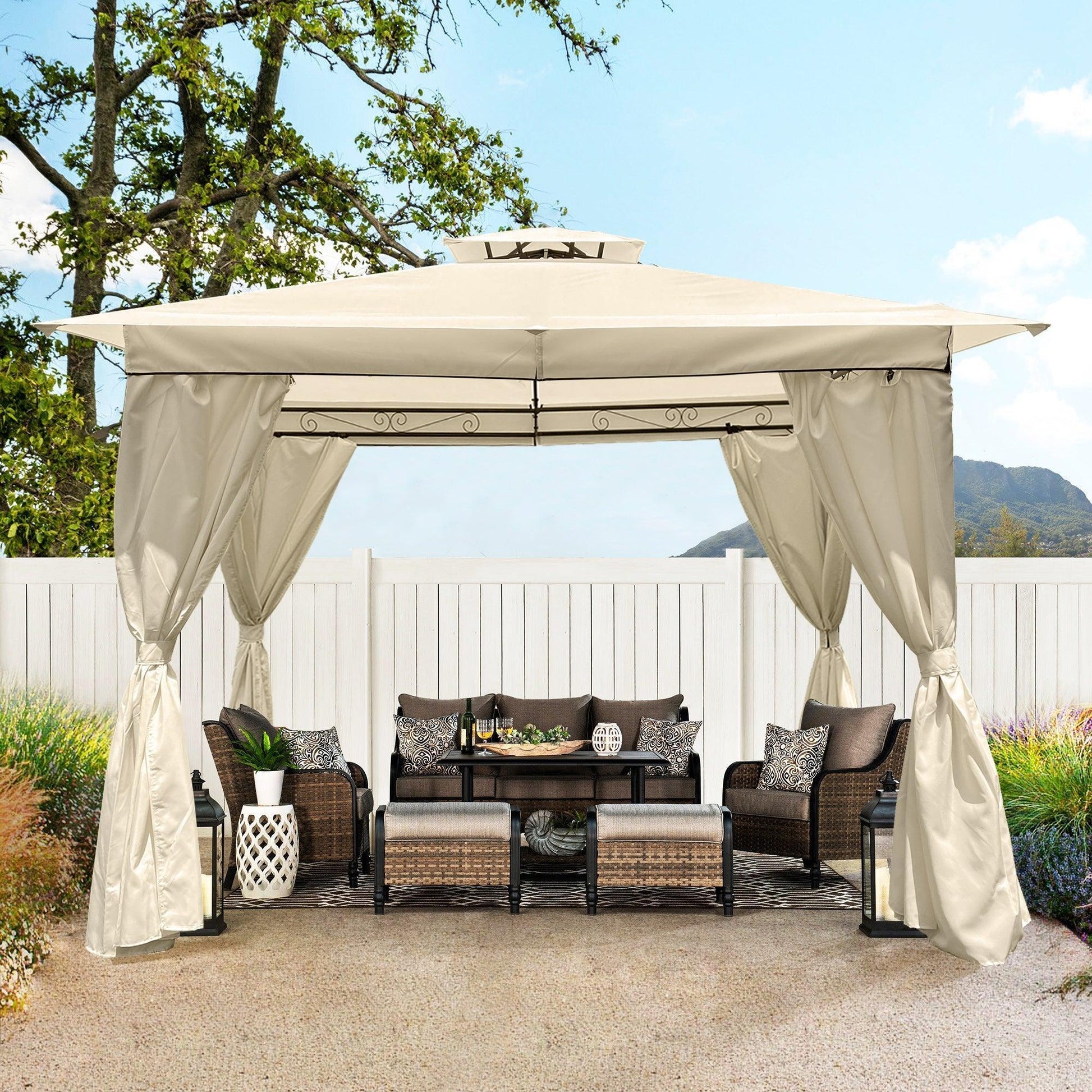 10x10 Ft Outdoor Patio Garden Gazebo Tent,Outdoor Shading, Gazebo Canopy With Curtains,Beige FredCo