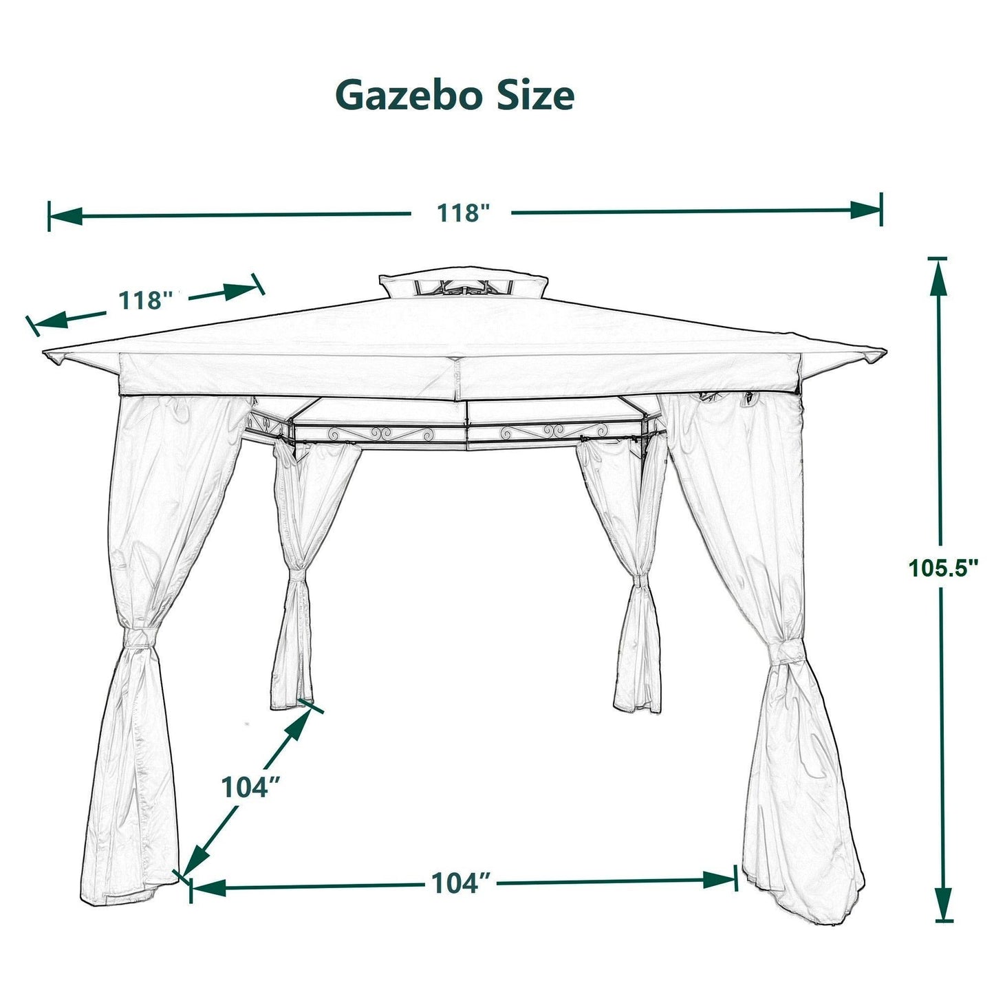 10x10 Ft Outdoor Patio Garden Gazebo Tent,Outdoor Shading, Gazebo Canopy With Curtains,Beige FredCo