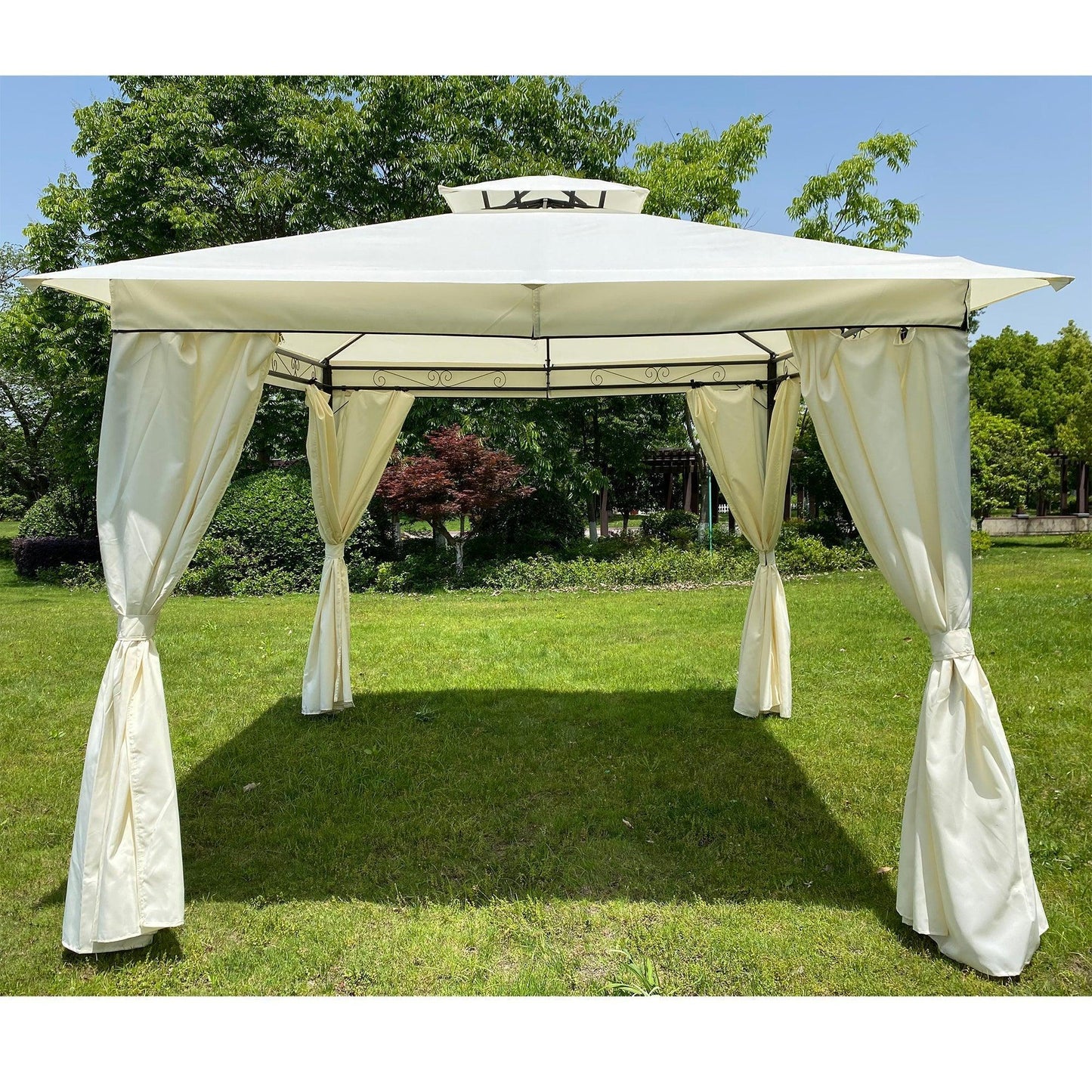10x10 Ft Outdoor Patio Garden Gazebo Tent,Outdoor Shading, Gazebo Canopy With Curtains,Beige FredCo