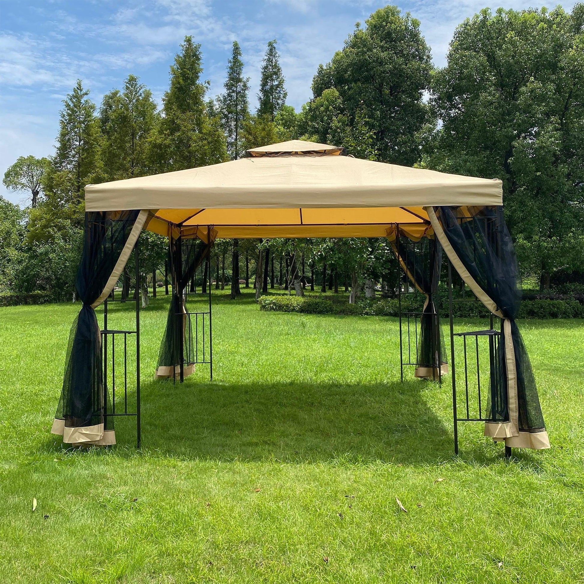 10x10Ft Outdoor Patio Gazebo Canopy Tent With Ventilated Double Roof And Mosquito Net FredCo