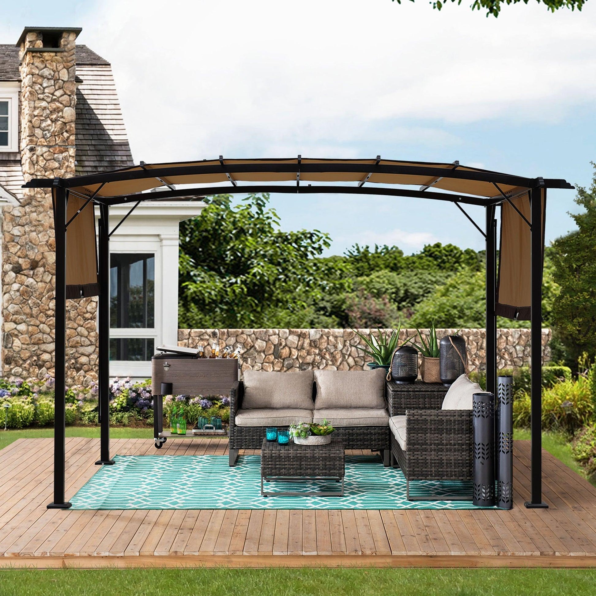 12 x 9 Ft Outdoor Pergola Patio Gazebo,Retractable Shade Canopy,Steel Frame Grape Gazebo,Sunshelter Pergola for Gardens,Terraces,Backyard FredCo