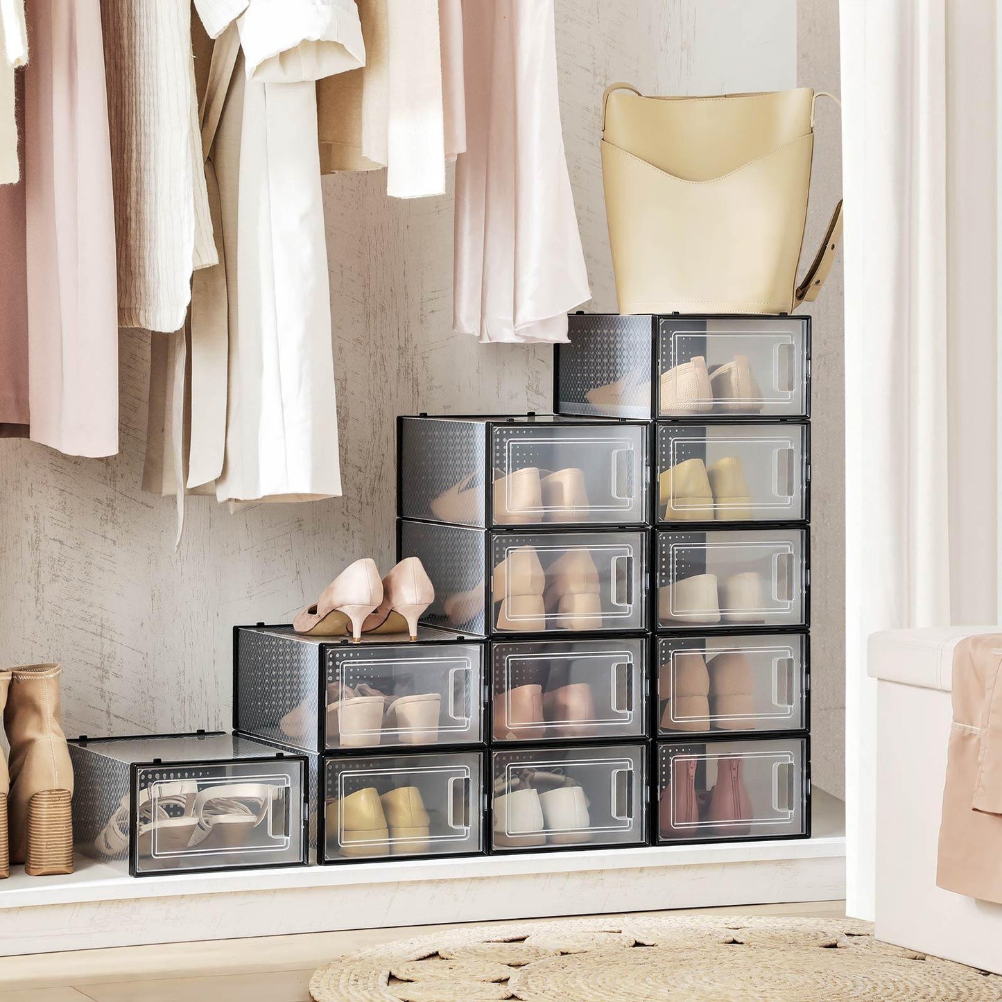 12x Shoe Boxes Transparent and Black FredCo