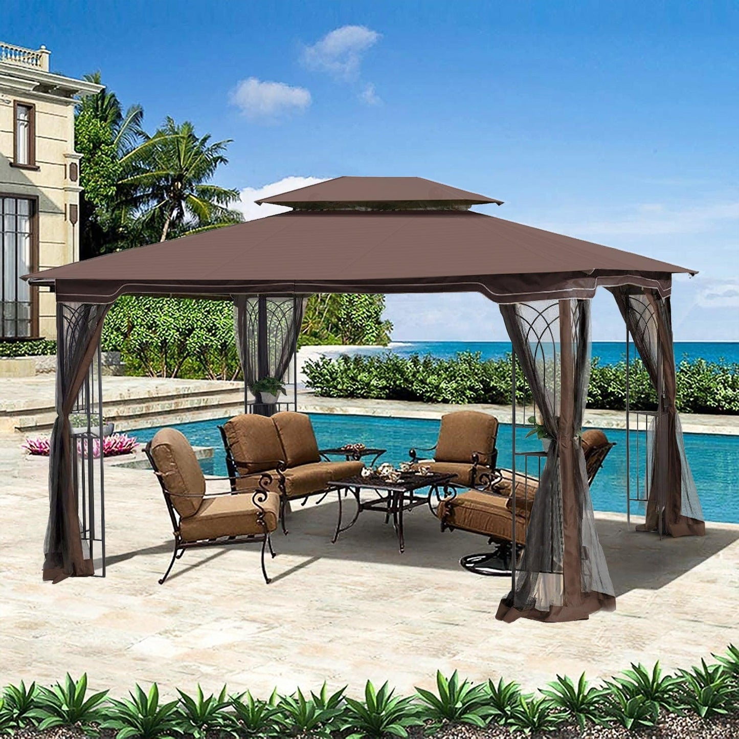 13x10 Outdoor Patio Gazebo Canopy Tent With Ventilated Double Roof And Mosquito net FredCo