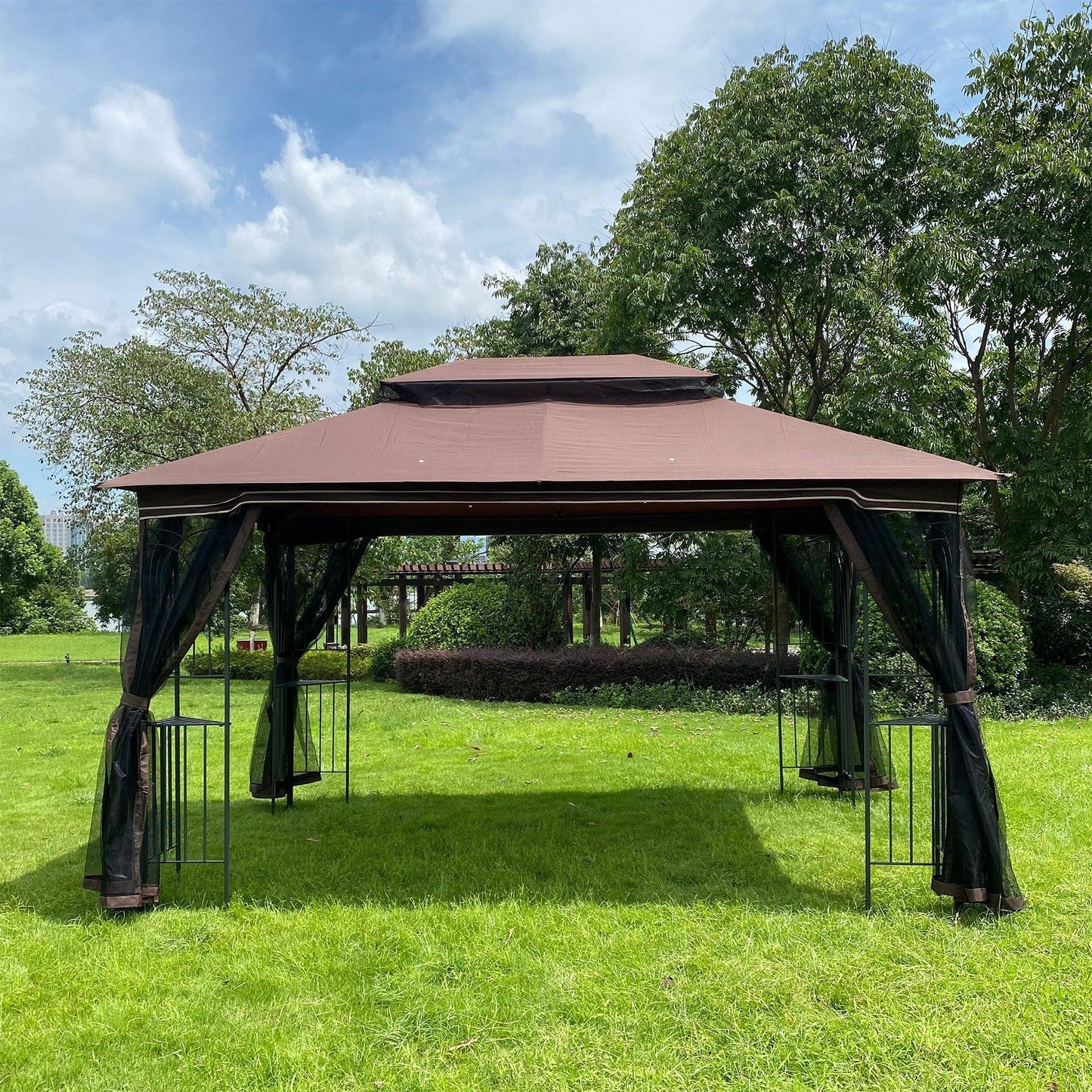 13x10 Outdoor Patio Gazebo Canopy Tent With Ventilated Double Roof And Mosquito net FredCo