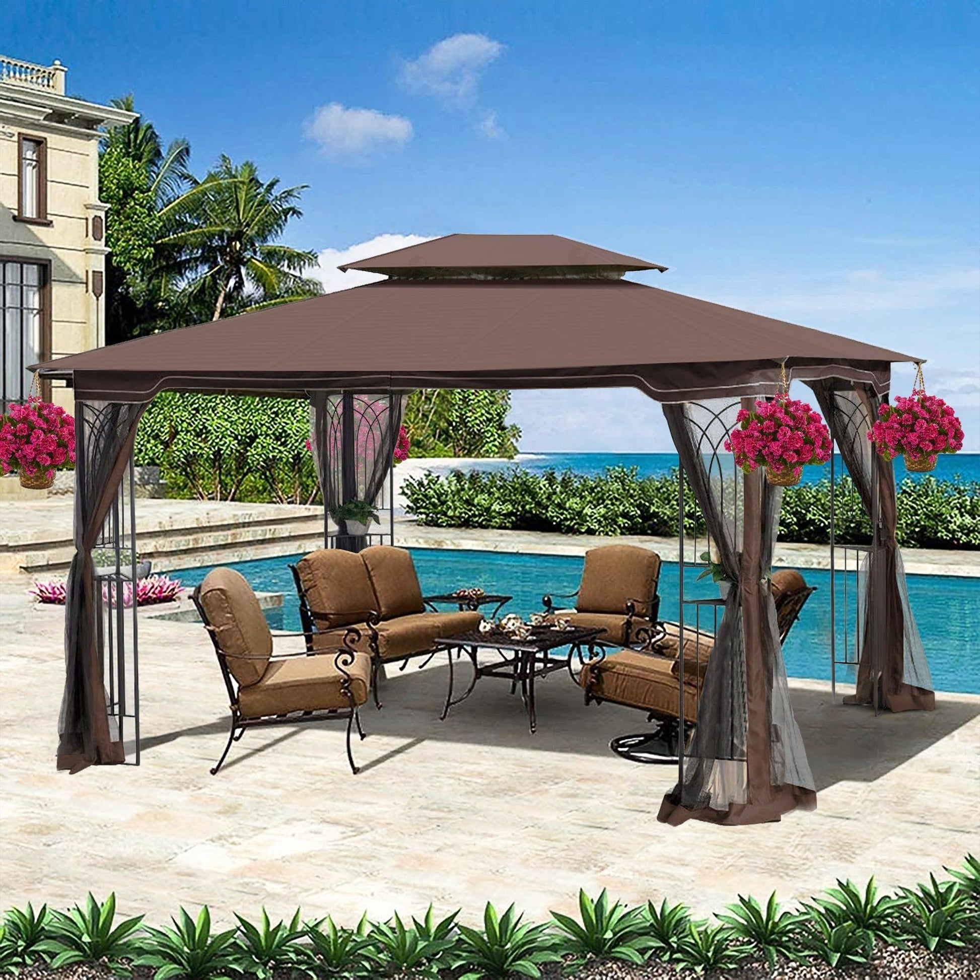 13x10 Outdoor Patio Gazebo Canopy Tent With Ventilated Double Roof And Mosquito net FredCo