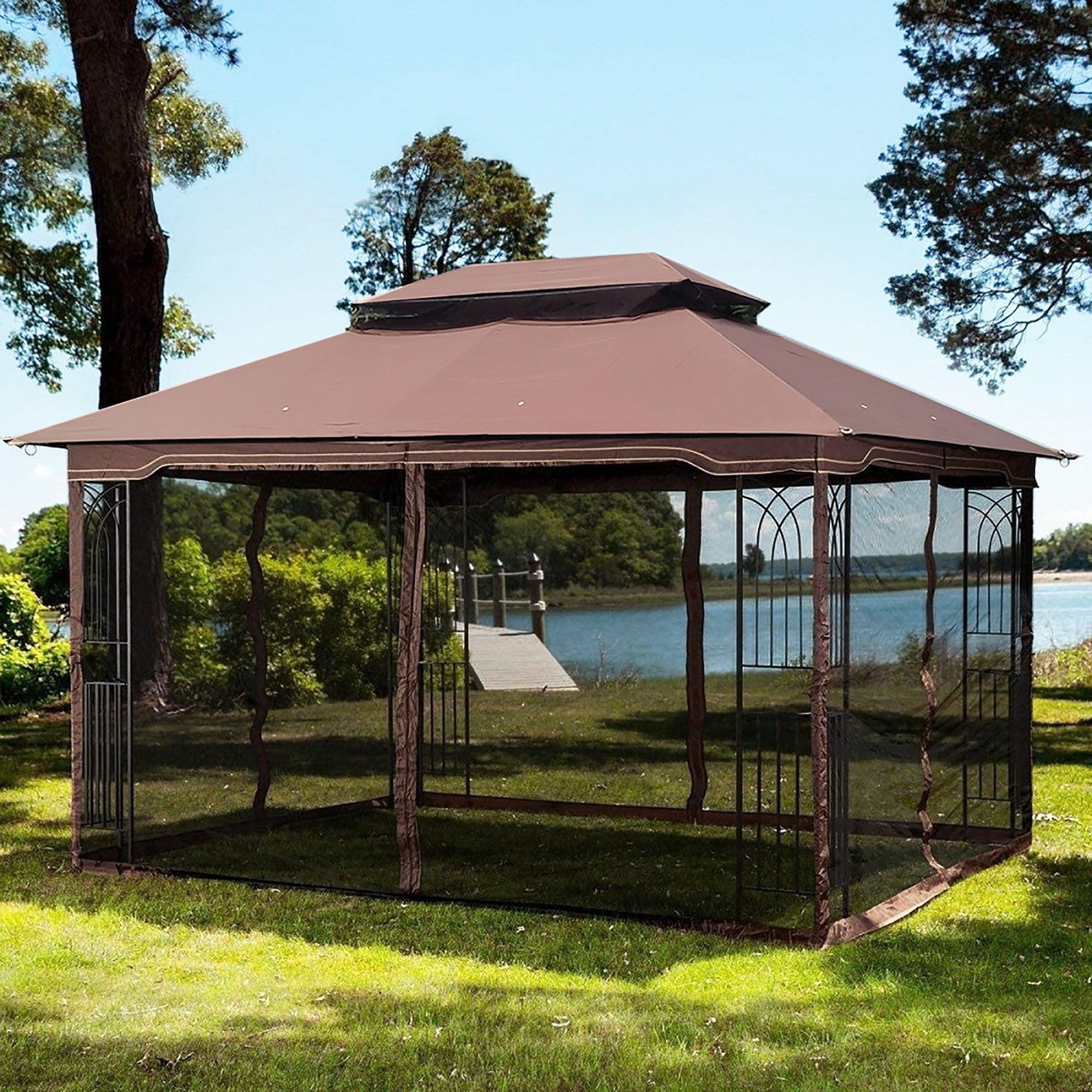 13x10 Outdoor Patio Gazebo Canopy Tent With Ventilated Double Roof And Mosquito net FredCo