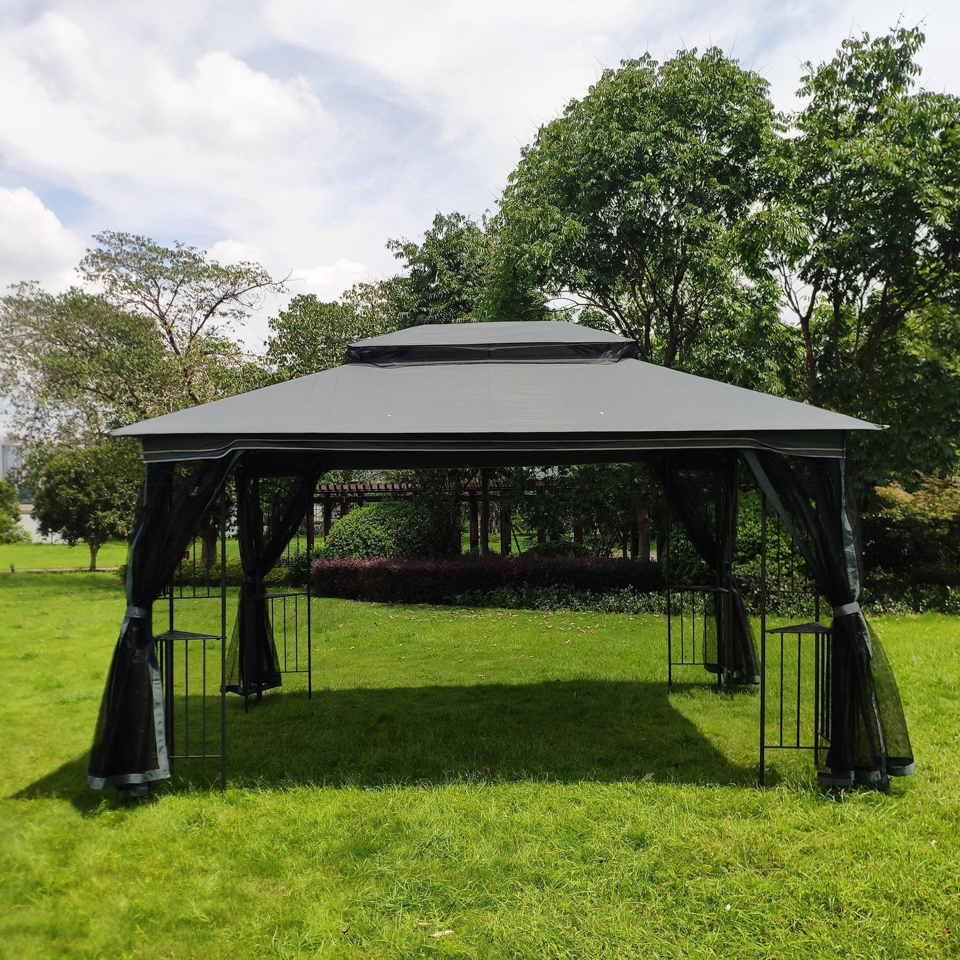 13x10 Outdoor Patio Gazebo Canopy Tent With Ventilated Double Roof And Mosquito net Grey FredCo