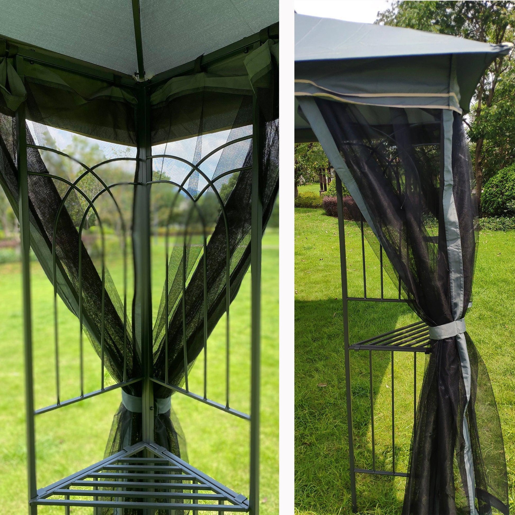 13x10 Outdoor Patio Gazebo Canopy Tent With Ventilated Double Roof And Mosquito net Grey FredCo