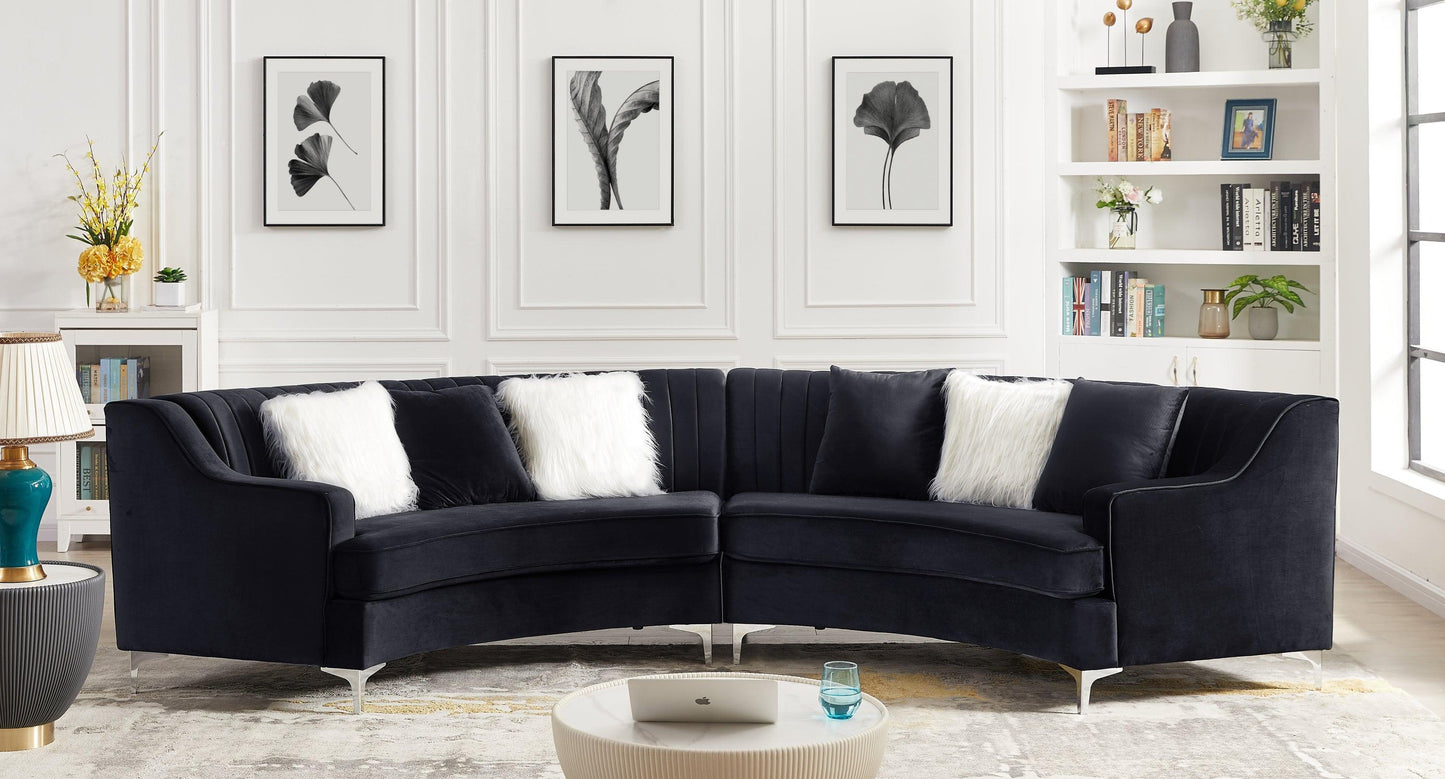 140" Black Velvet Curved Sofa FredCo