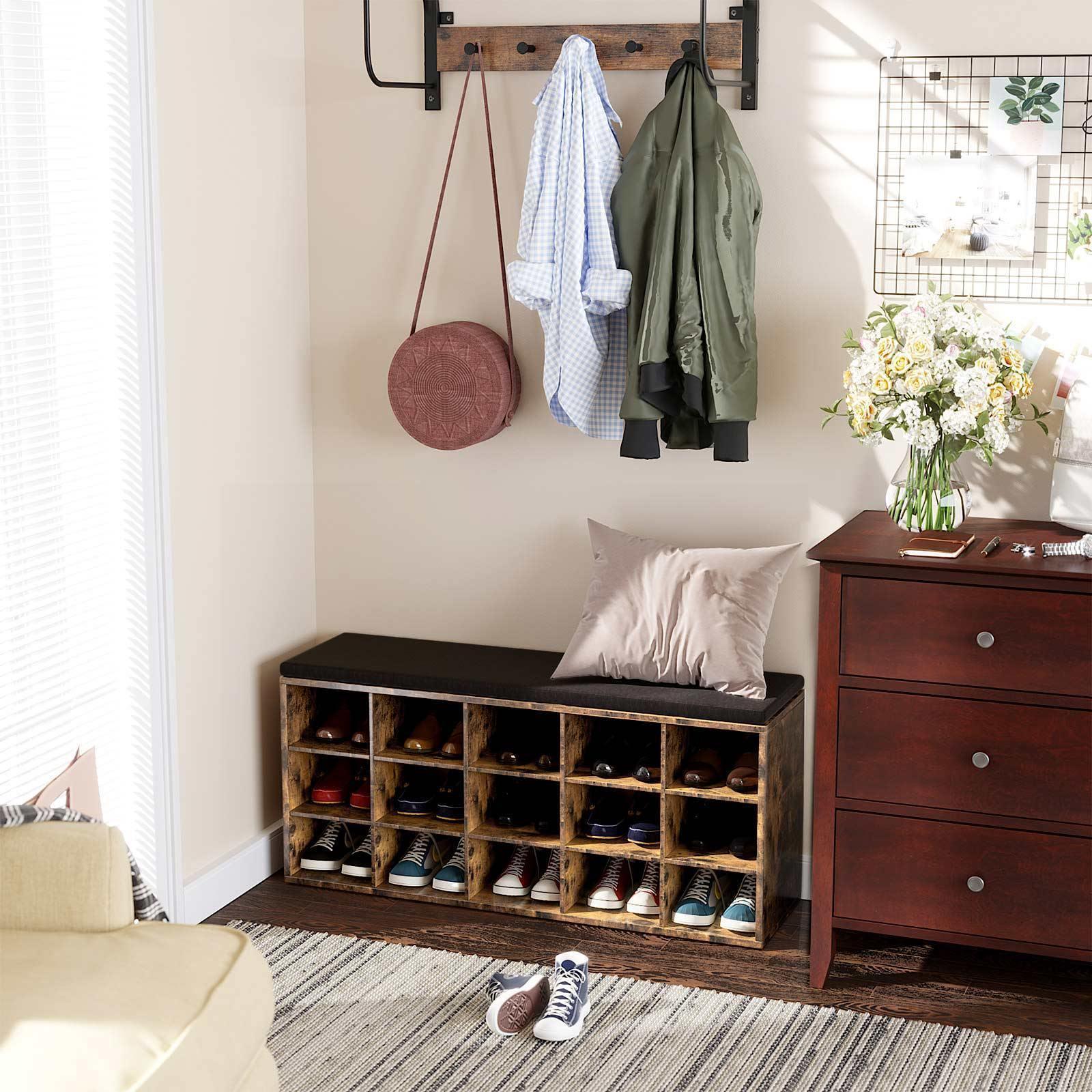 15 Shoes Bench with Cushion Rustic Brown FredCo