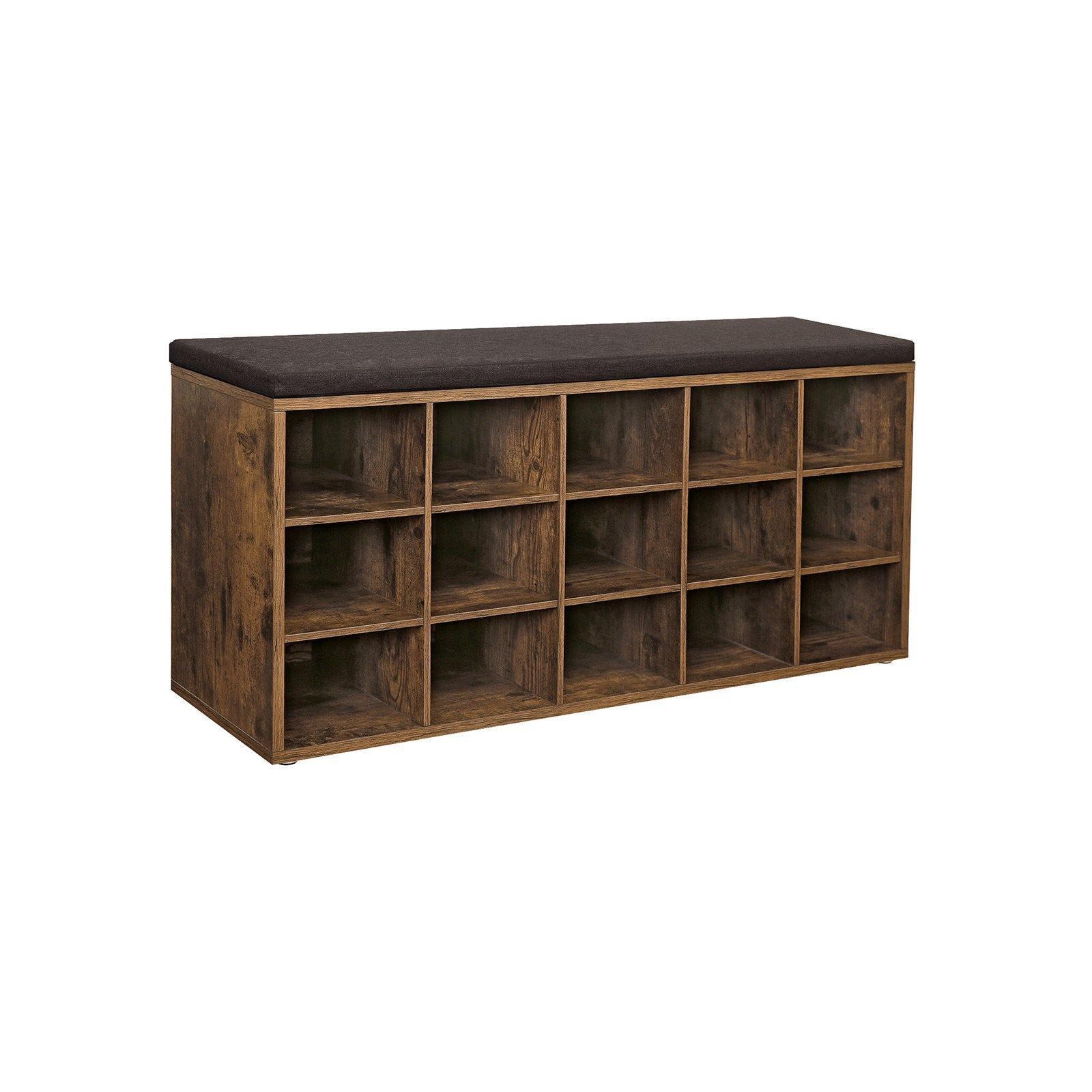 15 Shoes Bench with Cushion Rustic Brown FredCo