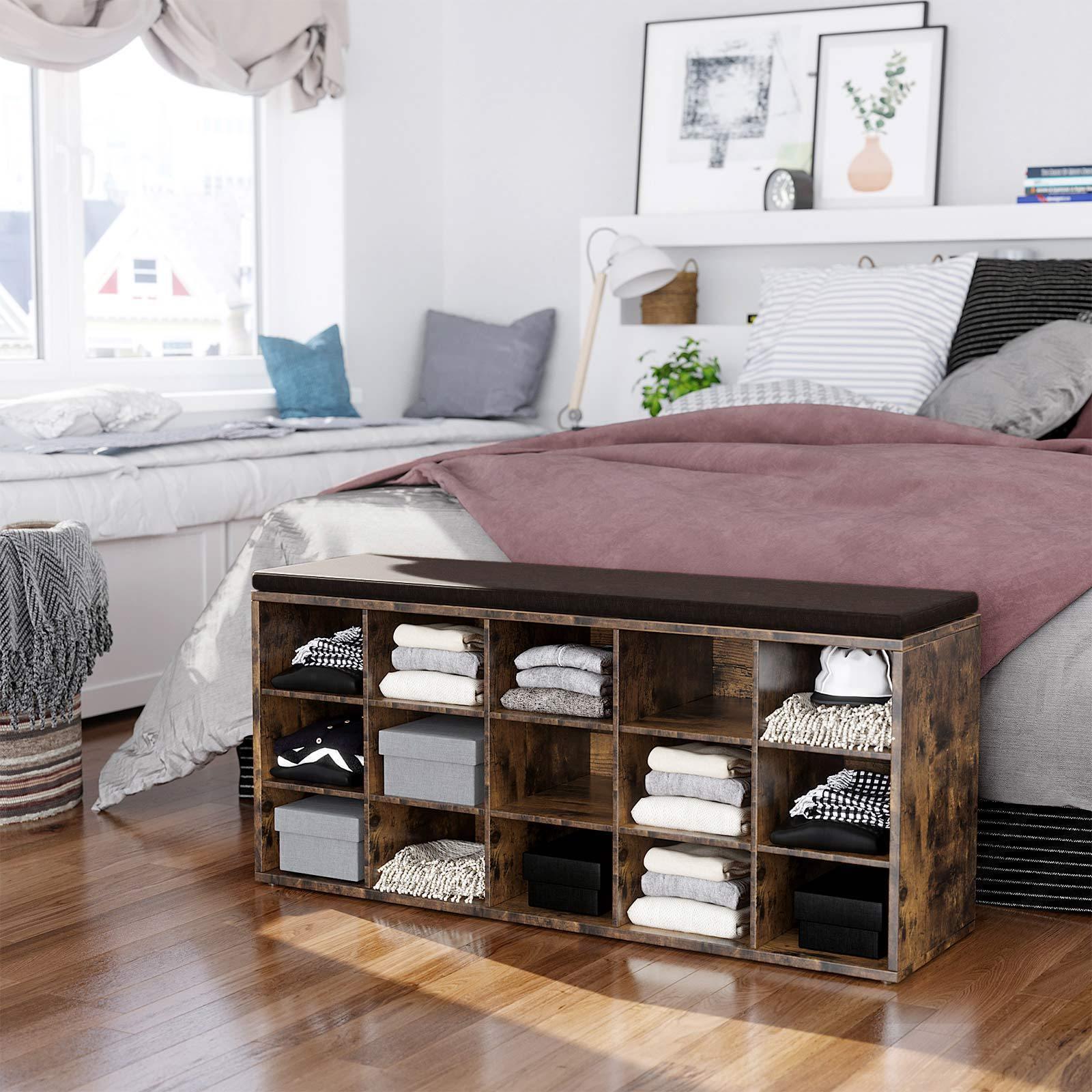15 Shoes Bench with Cushion Rustic Brown FredCo