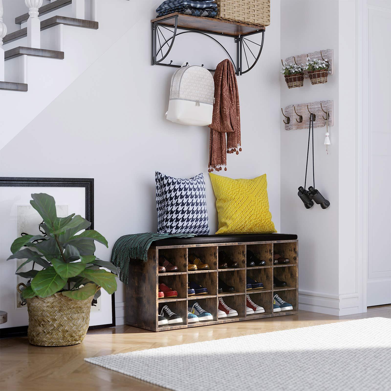 15 Shoes Bench with Cushion Rustic Brown FredCo