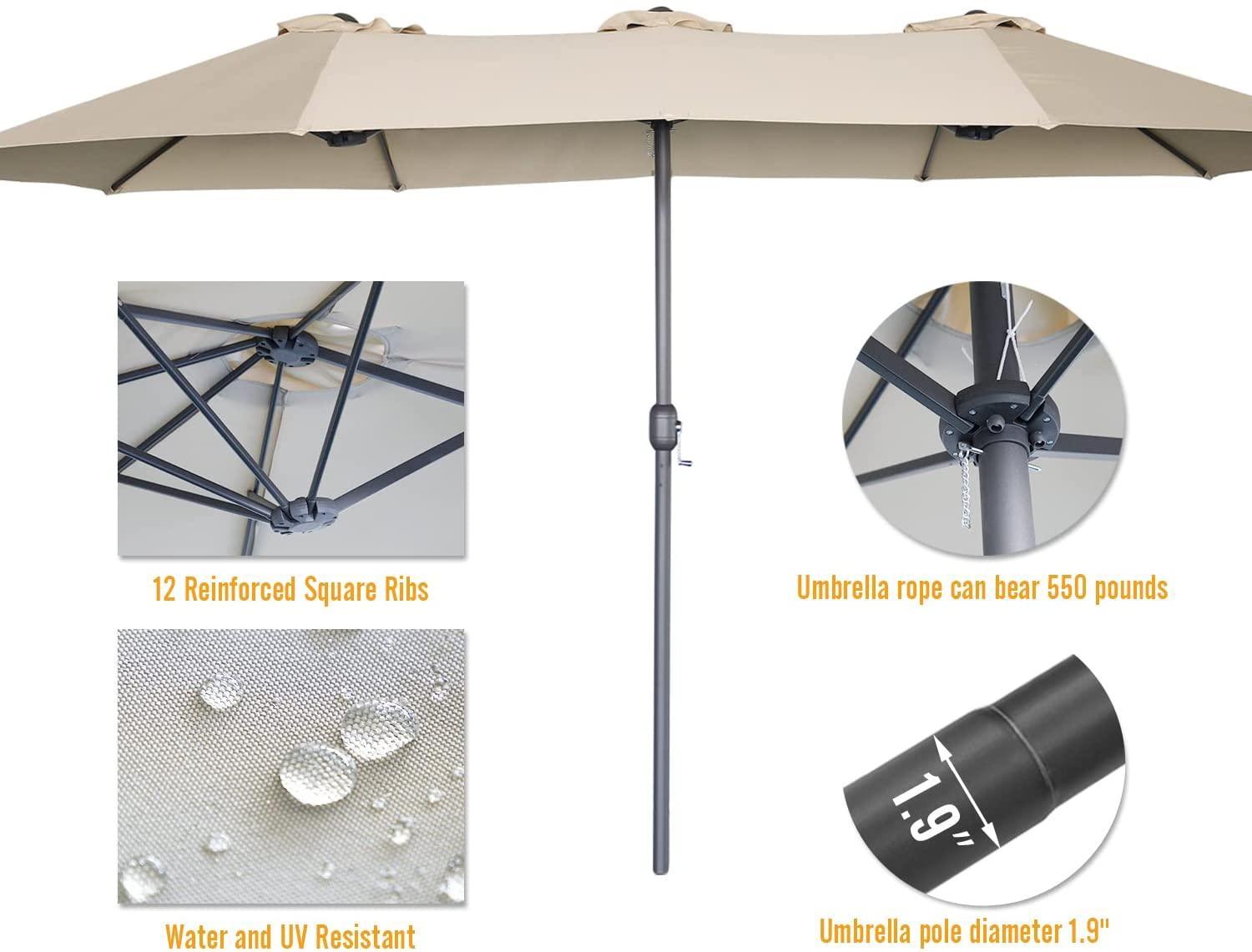 15x9ft Double-Sided Patio Umbrella Outdoor Market Umbrella (1.9" Pole,Beige) B083KH6JTB FredCo