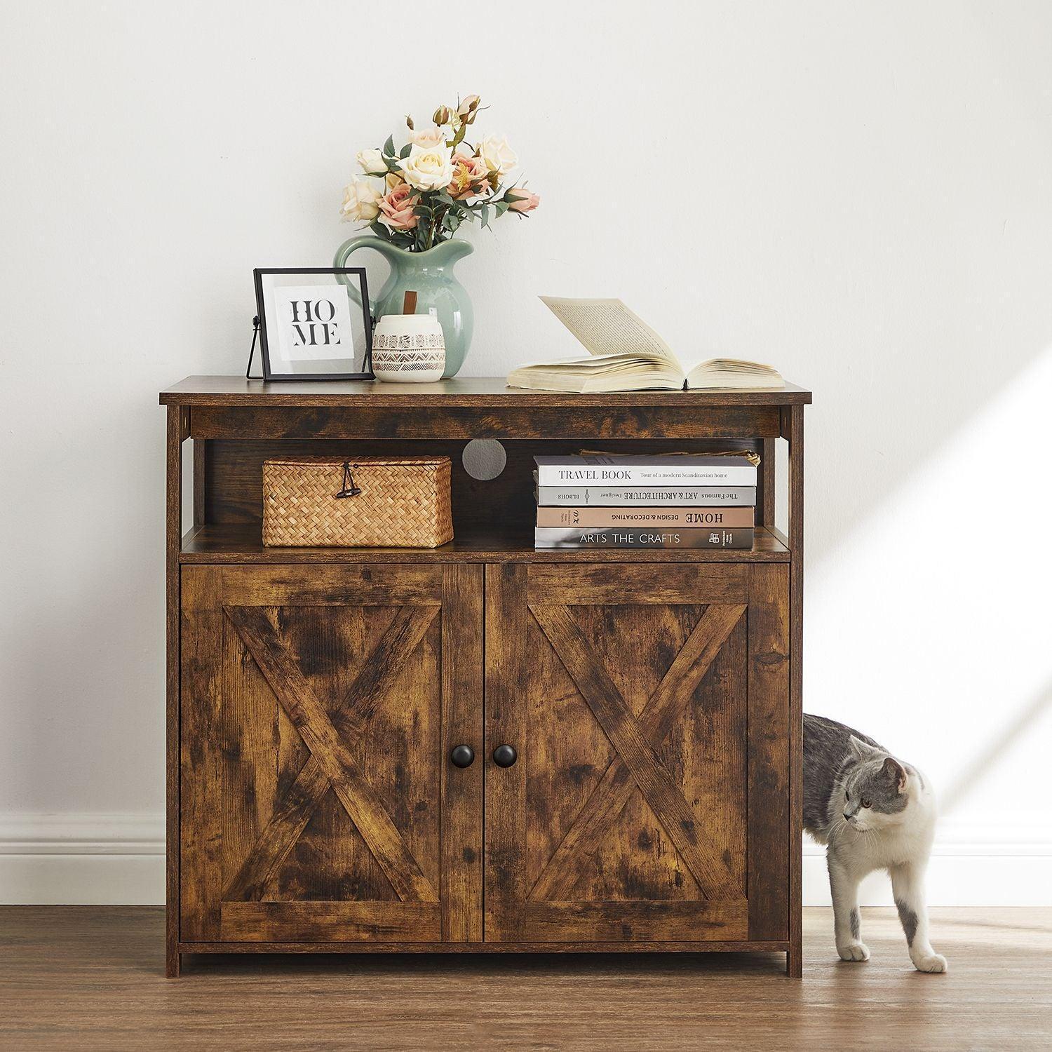 18 Inch Rustic Brown Cat Litter Box Furniture with Divider FredCo