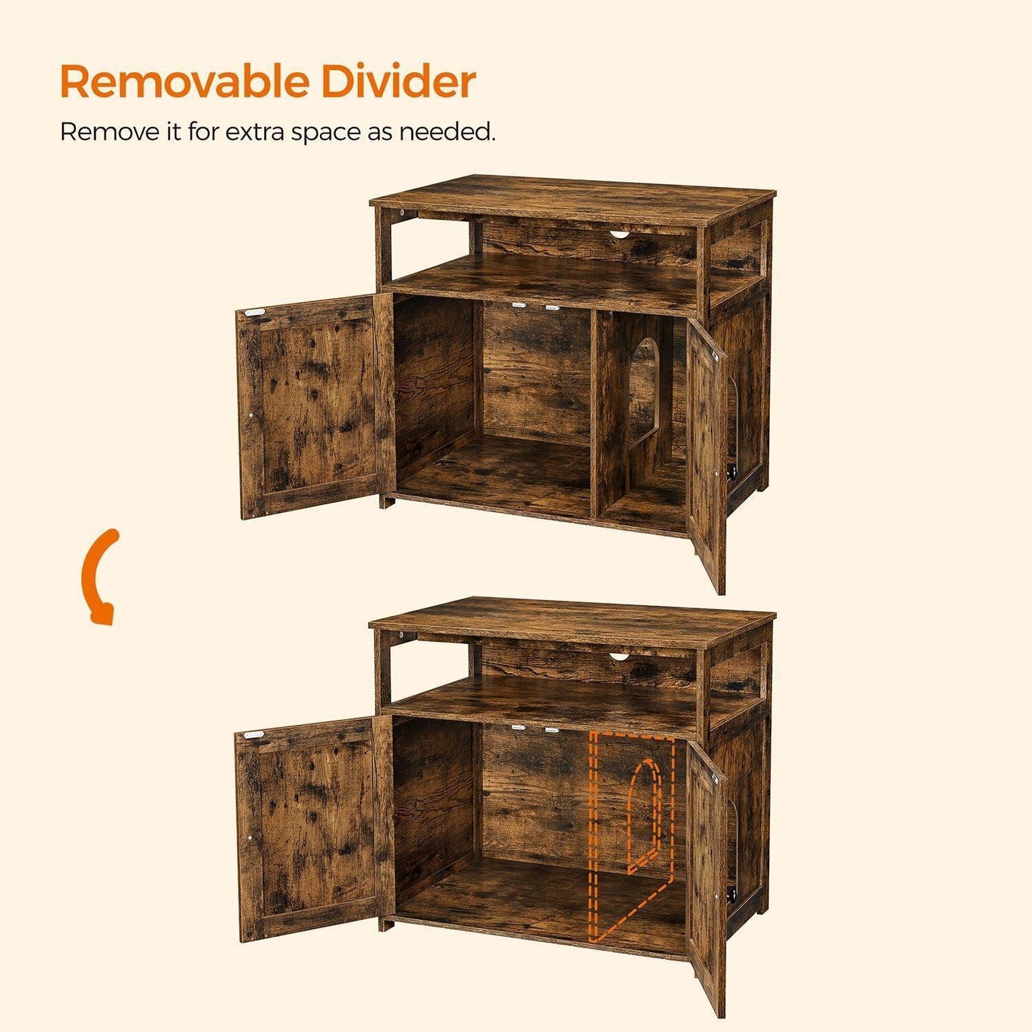 18 Inch Rustic Brown Cat Litter Box Furniture with Divider FredCo