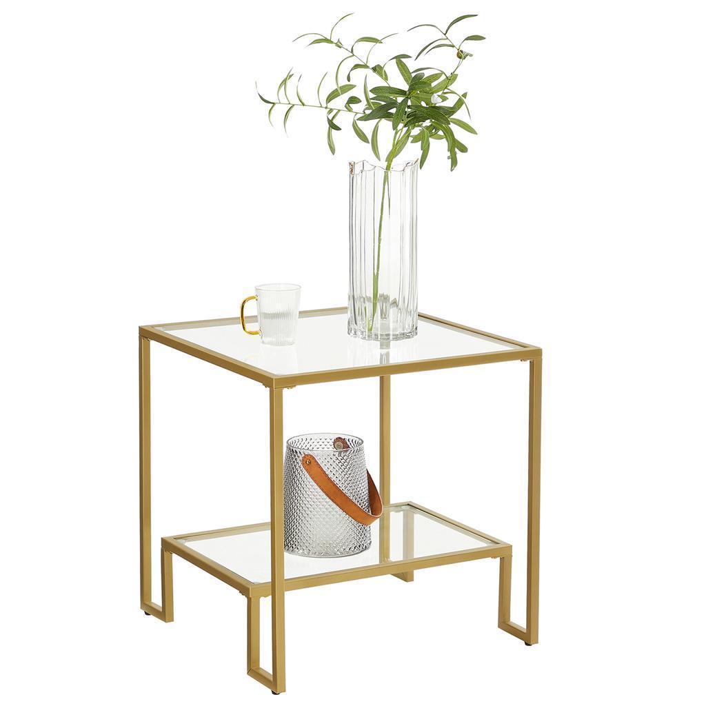 2 Tempered Glass Shelves Side Table Gold 19 Inch FredCo
