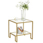 2 Tempered Glass Shelves Side Table Gold 19 Inch FredCo