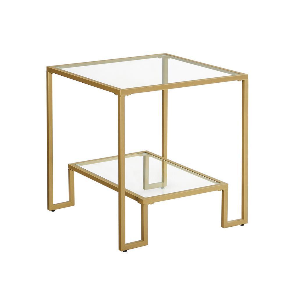 2 Tempered Glass Shelves Side Table Gold 19 Inch FredCo