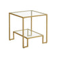 2 Tempered Glass Shelves Side Table Gold 19 Inch FredCo