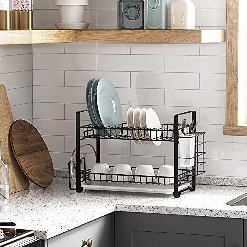 2-Tier Dish Rack Rust-Proof Black FredCo