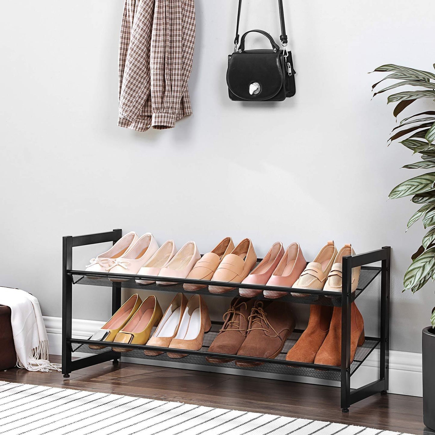 2-Tier Shoe Storage Rack with Adjustable Shelves, 8-10 Pairs FredCo