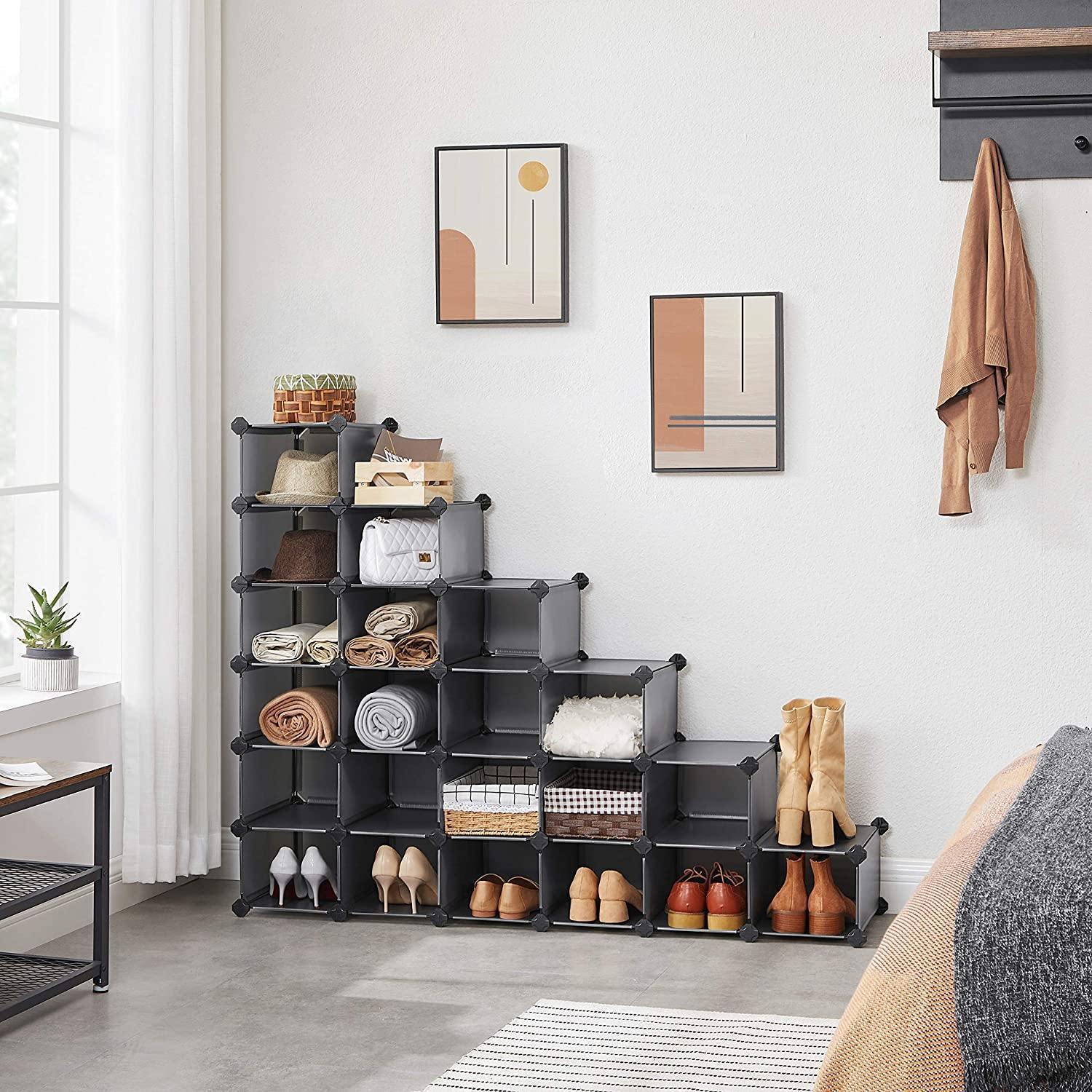 24-Cube Plastic Gray Shoe Storage Organizer Unit FredCo