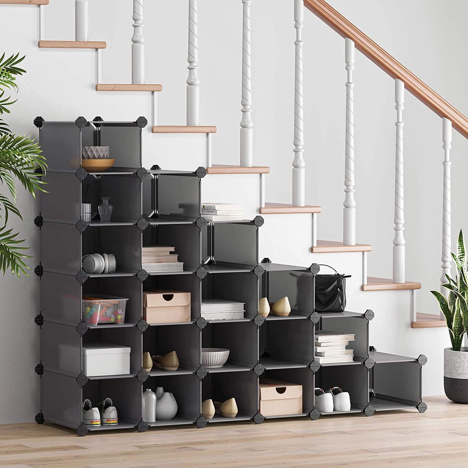 24-Cube Plastic Gray Shoe Storage Organizer Unit FredCo