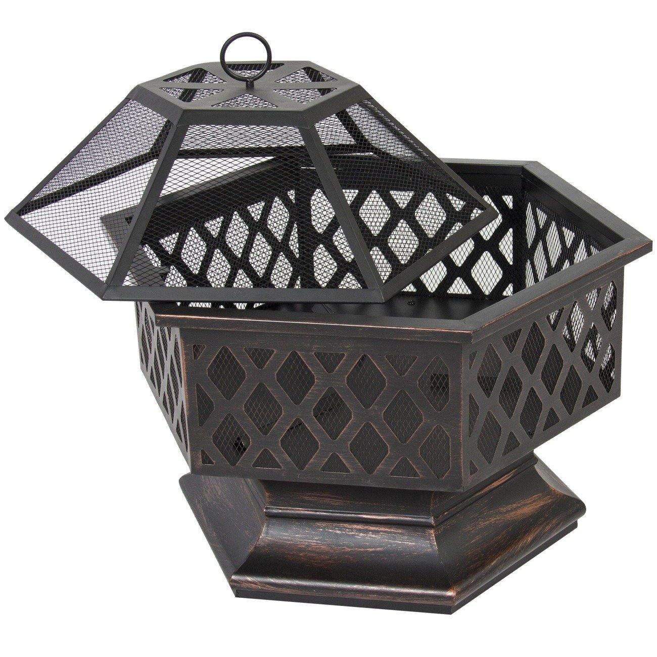24" Outdoor Hex Shaped Patio Fire Pit Home Garden Backyard FredCo
