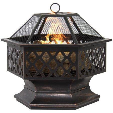 24" Outdoor Hex Shaped Patio Fire Pit Home Garden Backyard FredCo